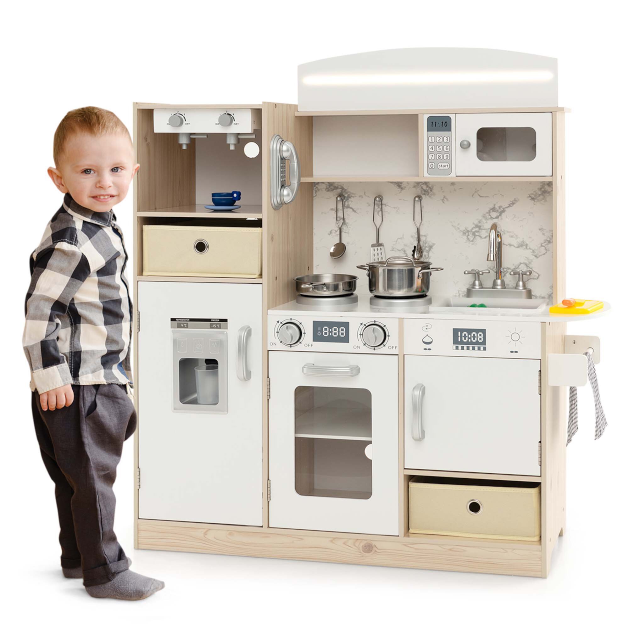 Costway Kids Pretend Play Kitchen Wooden Toy Playset with LED Lighting & Coffee Maker Visit the Costway Store