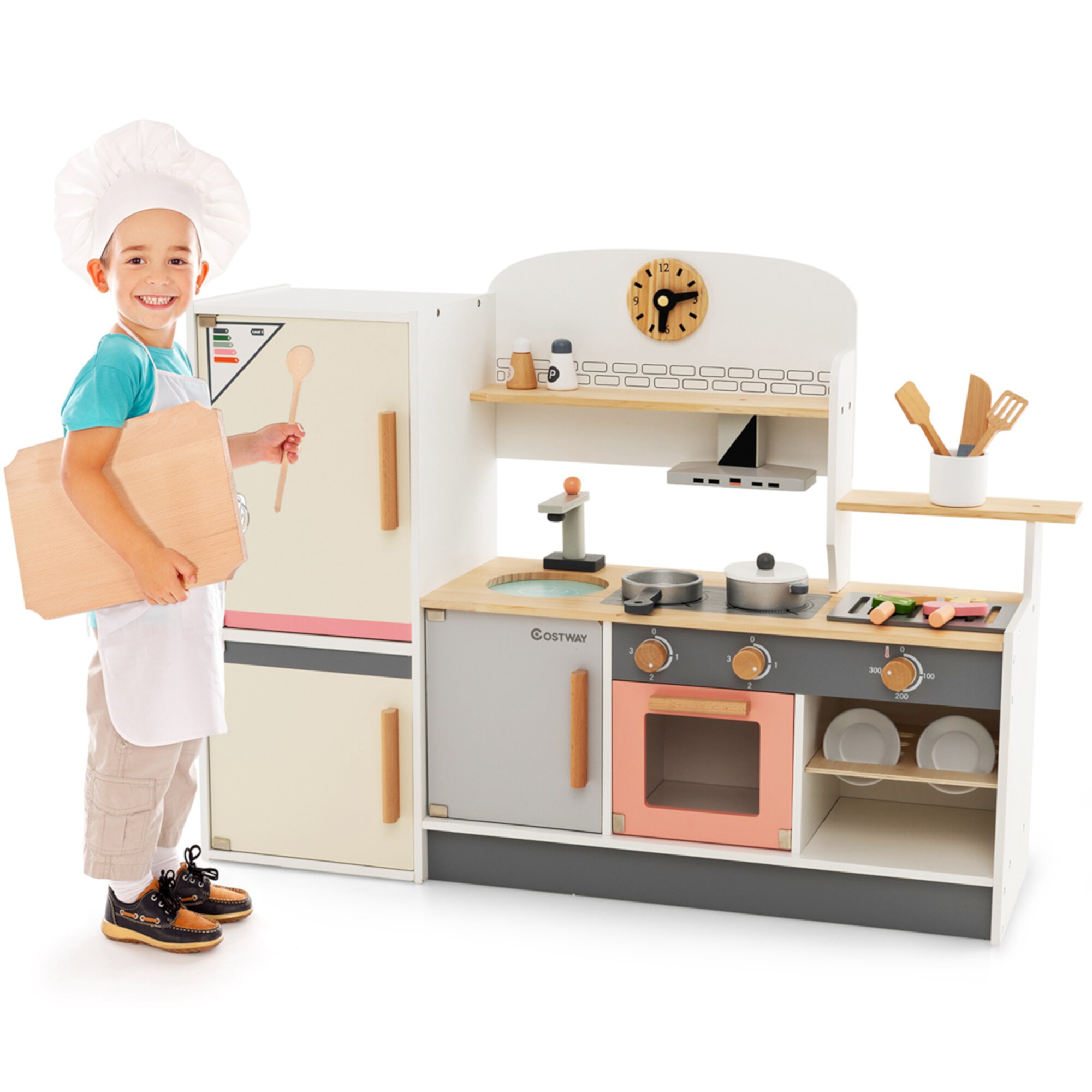 Costway Kids Chef Play Kitchen Set Toddlers Wooden Pretend Toy Playset with Range Hood Visit the Costway Store