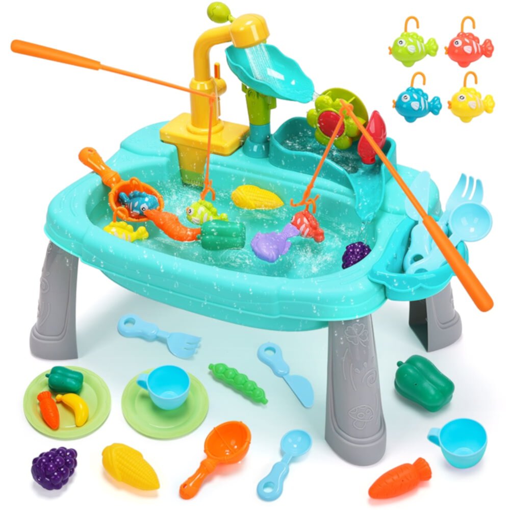 JoyStone Color Changing Play Kitchen Sink Toys, Children Electric Dishwasher Playing Toy with Running Water,Upgraded Real Faucet and Play Dishes JoyStone