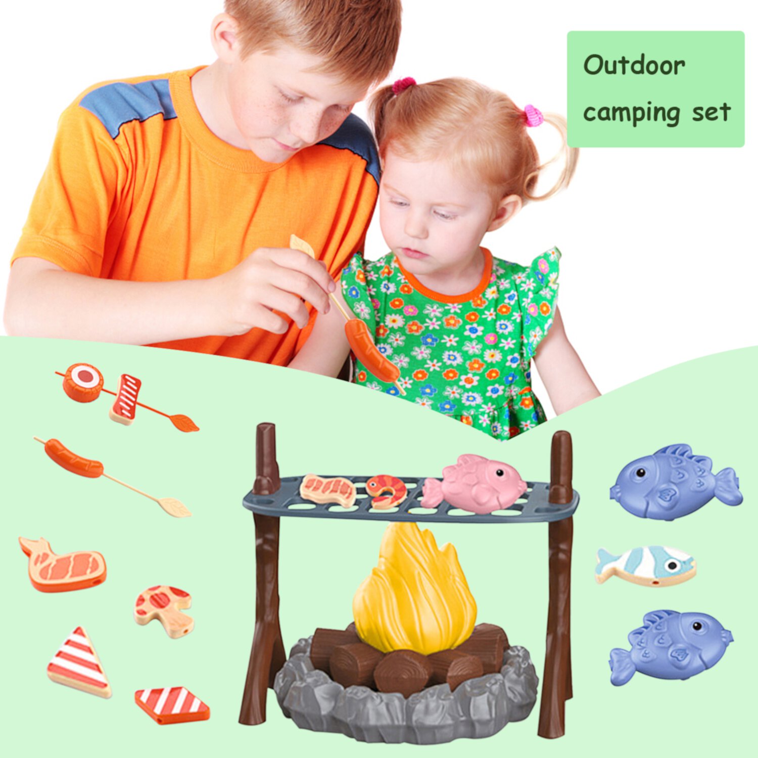 Kids Toy Campfire Set,Pretend Campfire Barbecue Camping Set,Fake Campfire with Lights and Sounds,Indoor Outdoor Camping Toys for Kids Age 3-8 Yuanjian