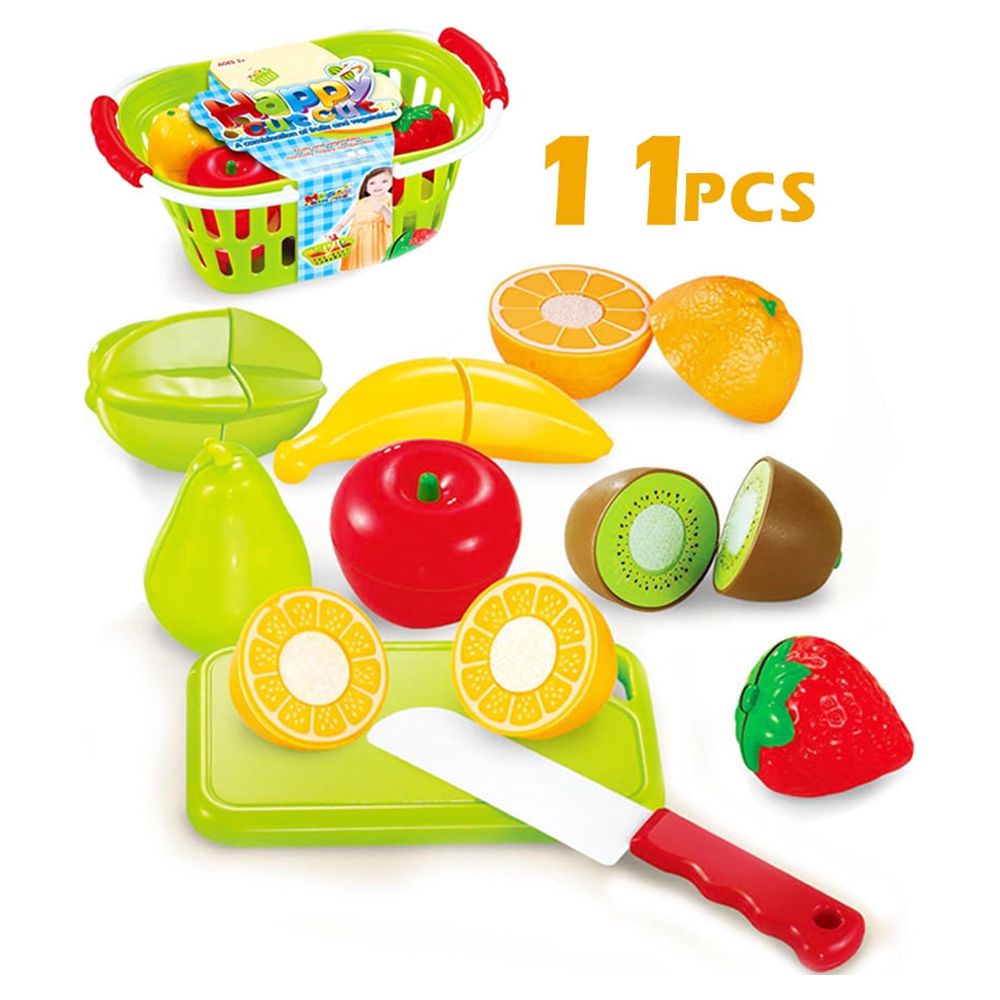 Play Food Set Multicolor Mundo Toys 11 Pcs Plastic Cutting Fruits Vegetables w/Basket Mundo Toys