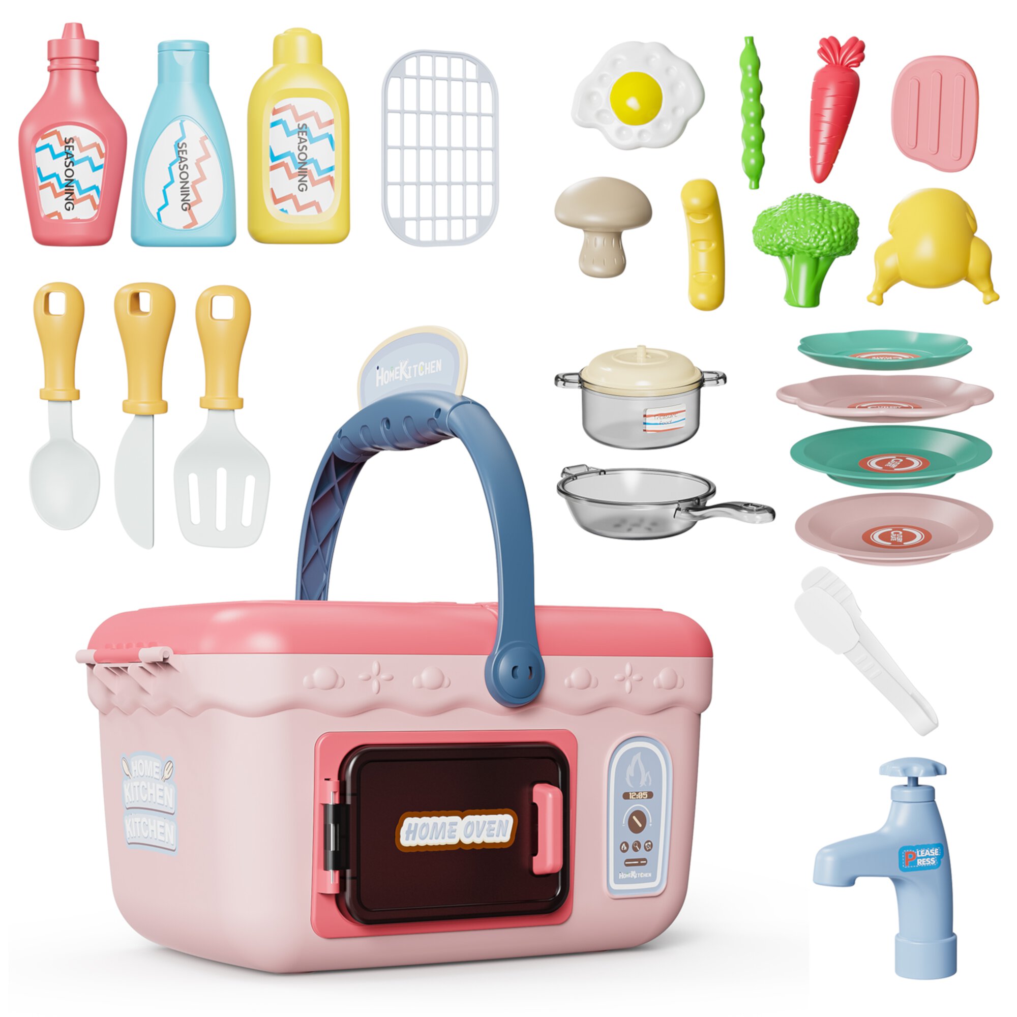 Contixo Kids Kitchen & Picnic Playset, Toddler Toys, Ages 3+, Interactive Grill, Sink & Oven, Mini Kitchen w/ Music & Lights, Color-Changing Foods, Boys & Girls  Contixo