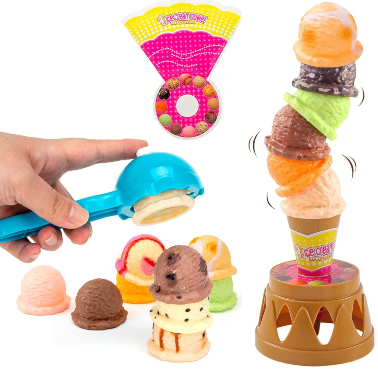 FAGINEY Ice Cream Play Set Kids Ice Cream Game Set Pretend Play Food Balancing Stacking for Baby Aged 2 3 4 Years Old Boys Girls for Desktop FAGINEY