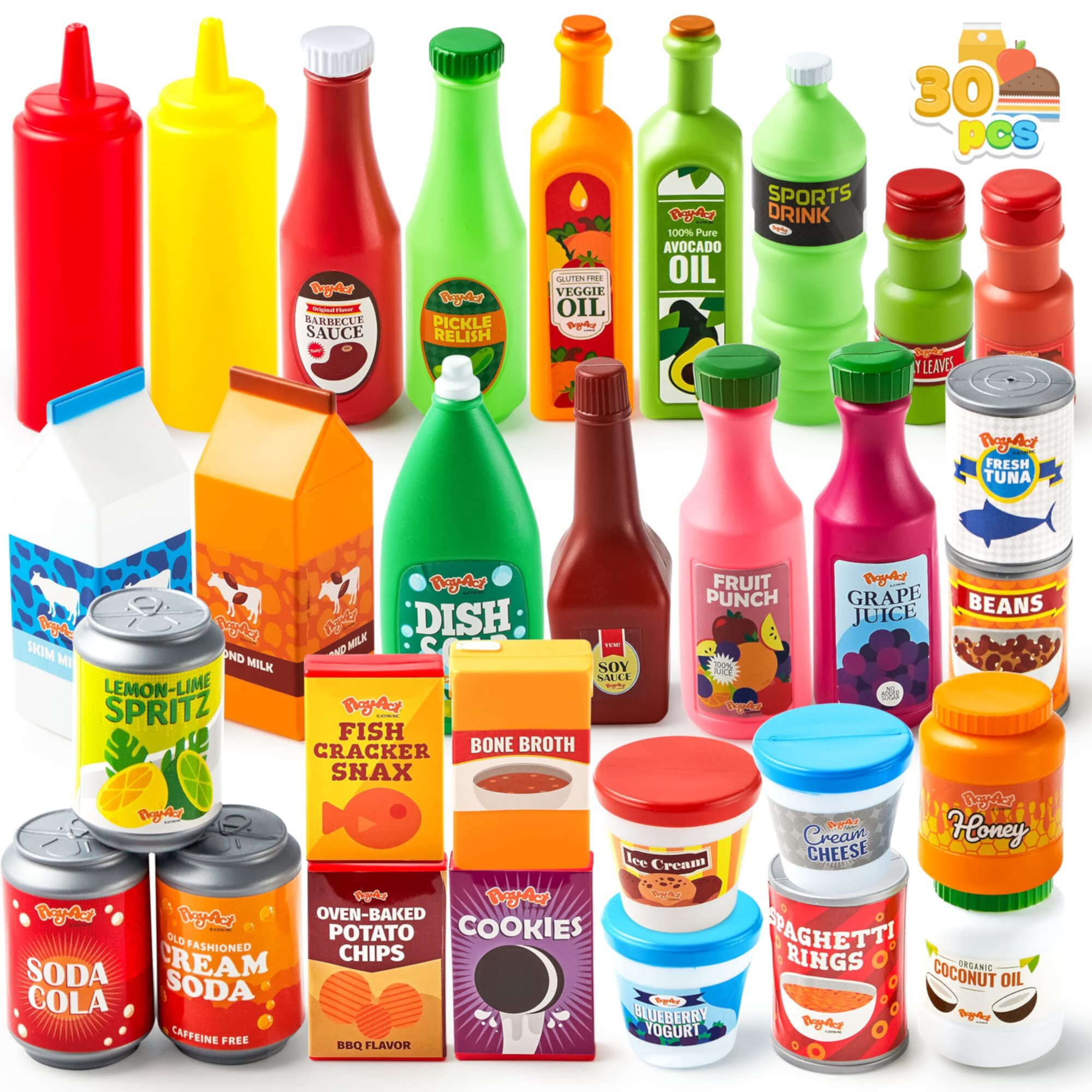 JOYIN 30Pcs Play Food Grocery Cans, Pretend Play Kitchen Accessories, Kids Gifts & Indoor Toys JOYIN