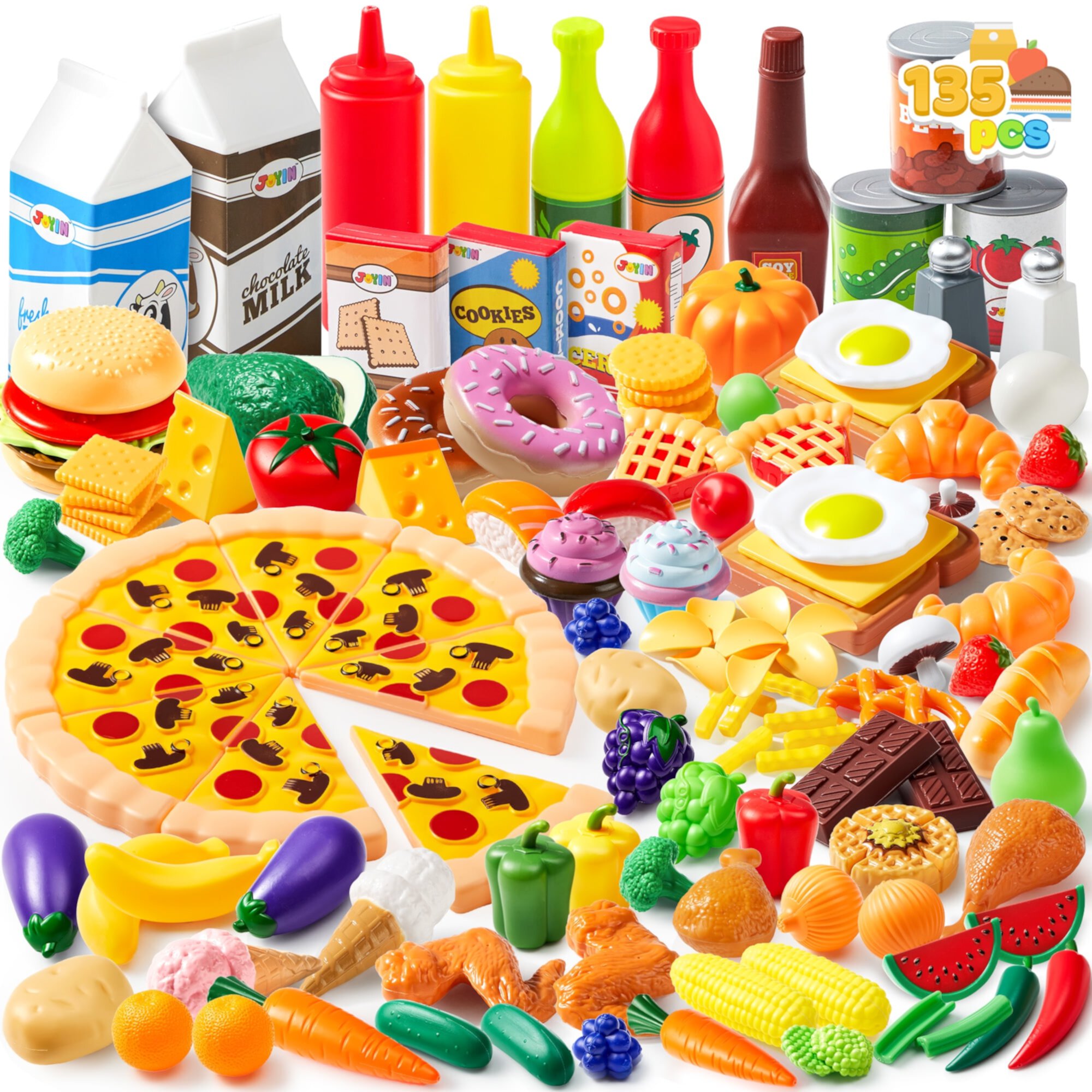 JOYIN 50 PCS Kids Plastic Play Food Toys, Fake Food, Pretend Kitchen Playset, Toddler Imaginative Development Toys, Fun Educational Game Accessories, Christmas Bithday Gifts Party Supplies JOYIN