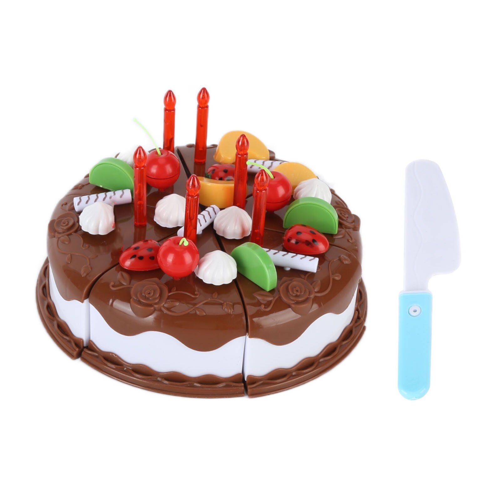 Pretend Play Birthday Cake Toy Set, Safe Play Food Birthday Cake Set Collocation For Kids Over 3 Years Old Chocolate Color Fyydes