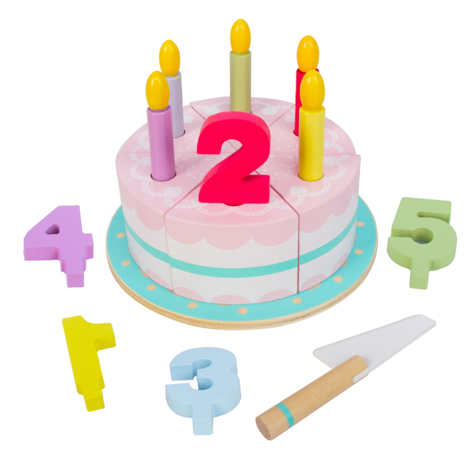 WoodenEdu Pretend Play Food for Toddlers 1-3,Wooden Birthday Fake Cake with Candles and Numbers,Tea Party Learning Kitchen Gift Toys for Boys Girls WoodenEdu