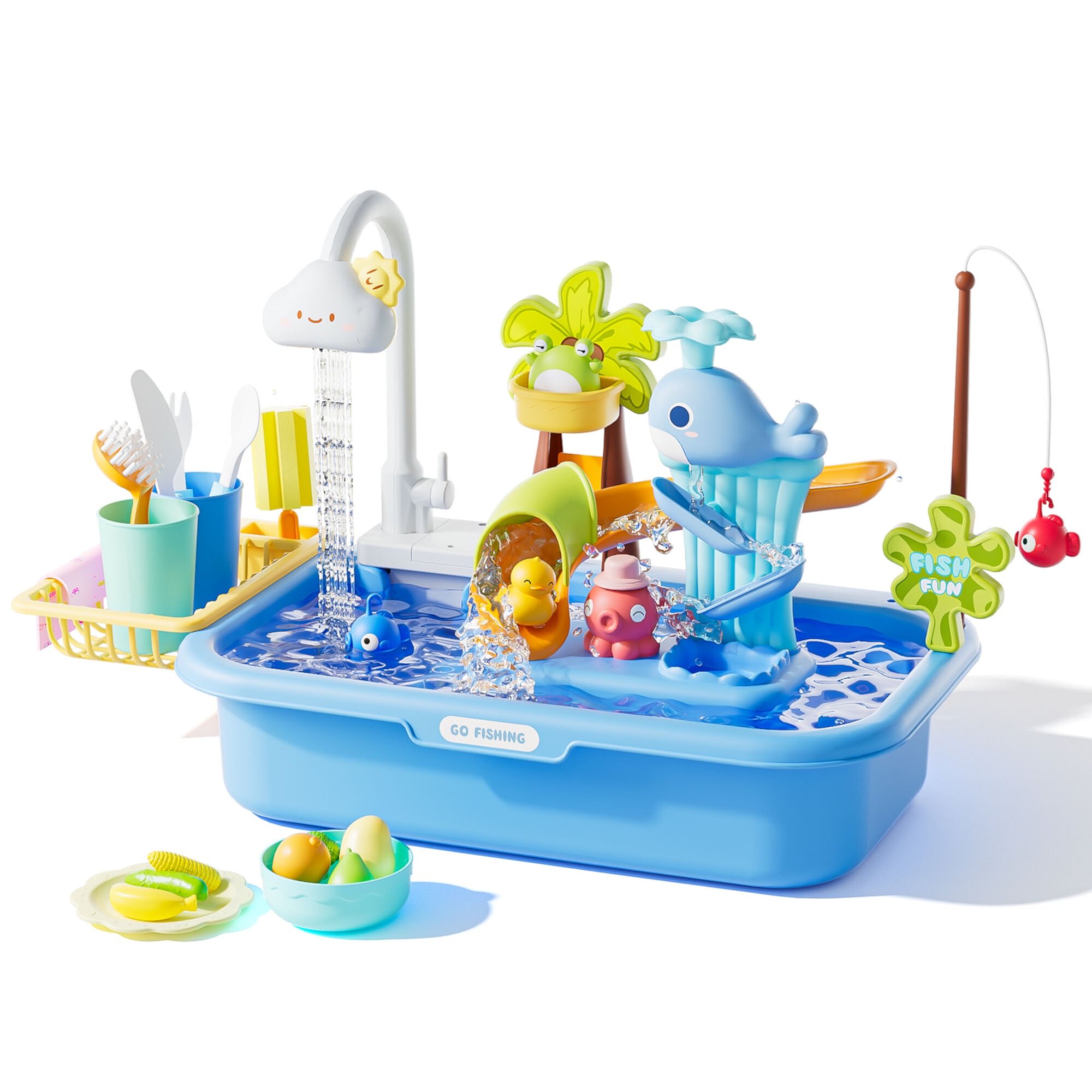 Kids Kitchen Sink Toys, Children Electric Dishwasher Playing Set , Upgraded Faucet, Pool Floating Fishing Toys and Automatic Water Cycle System, Pretend Role Play Toys for Boys Girls, Pink Generic