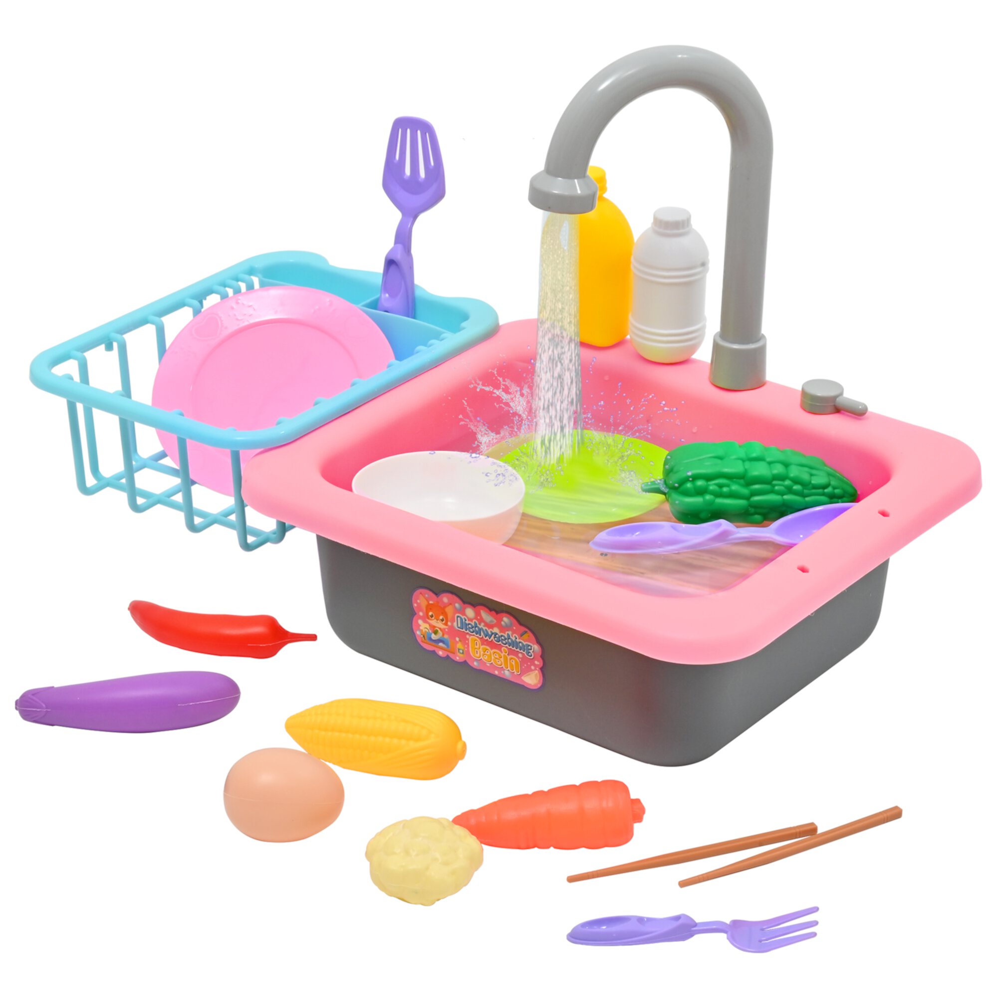 Kitchen Sink Toys - Play Sink with Running Water, Kids Pretend Play Kitchen Toy Sink for Girl, Role Play Electronic Dishwasher Kitchen Water Toys Set Topfox