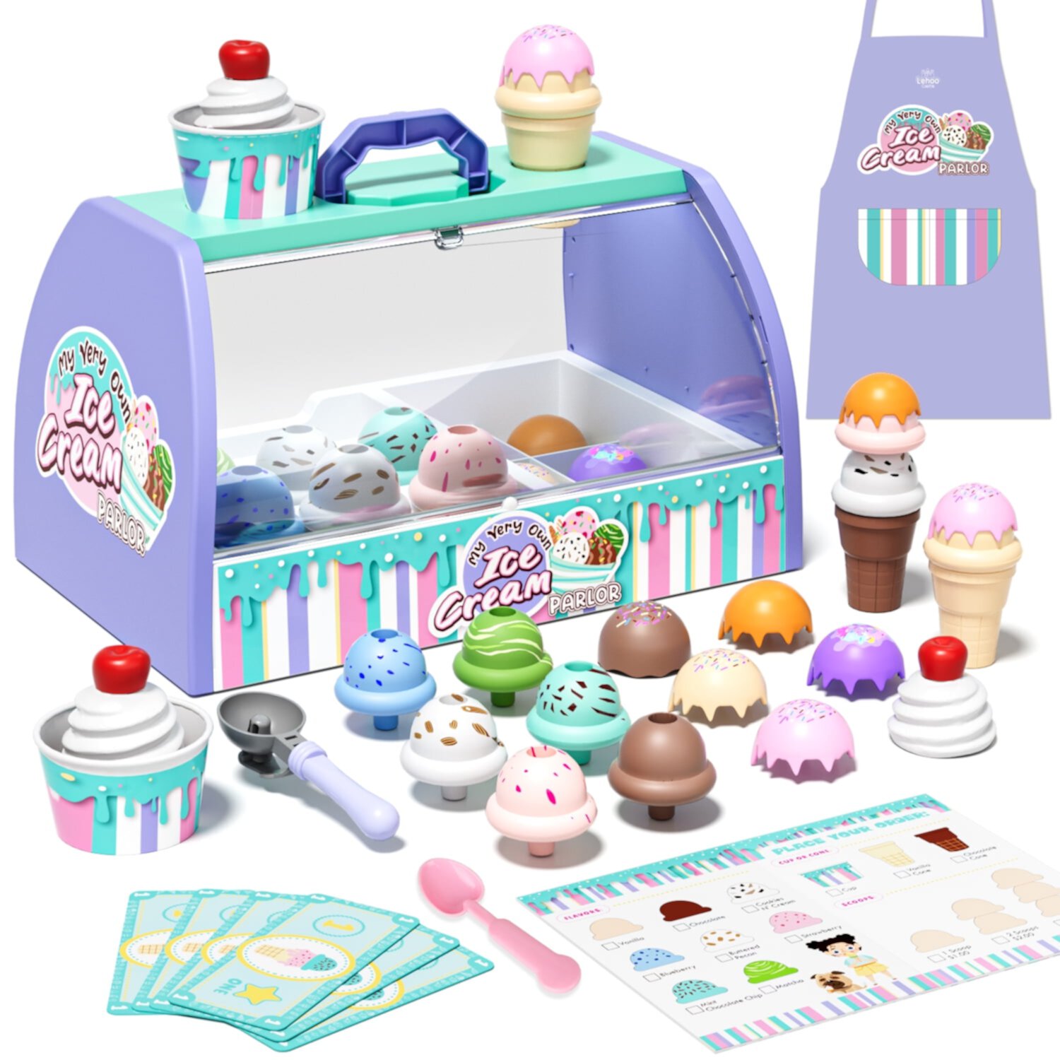 Ice Cream Toy Play Set for Kids, Pretend Play Food Accessories Best Gift for 3 4 5 6 Year Old Girl or Boy KWANITHINK