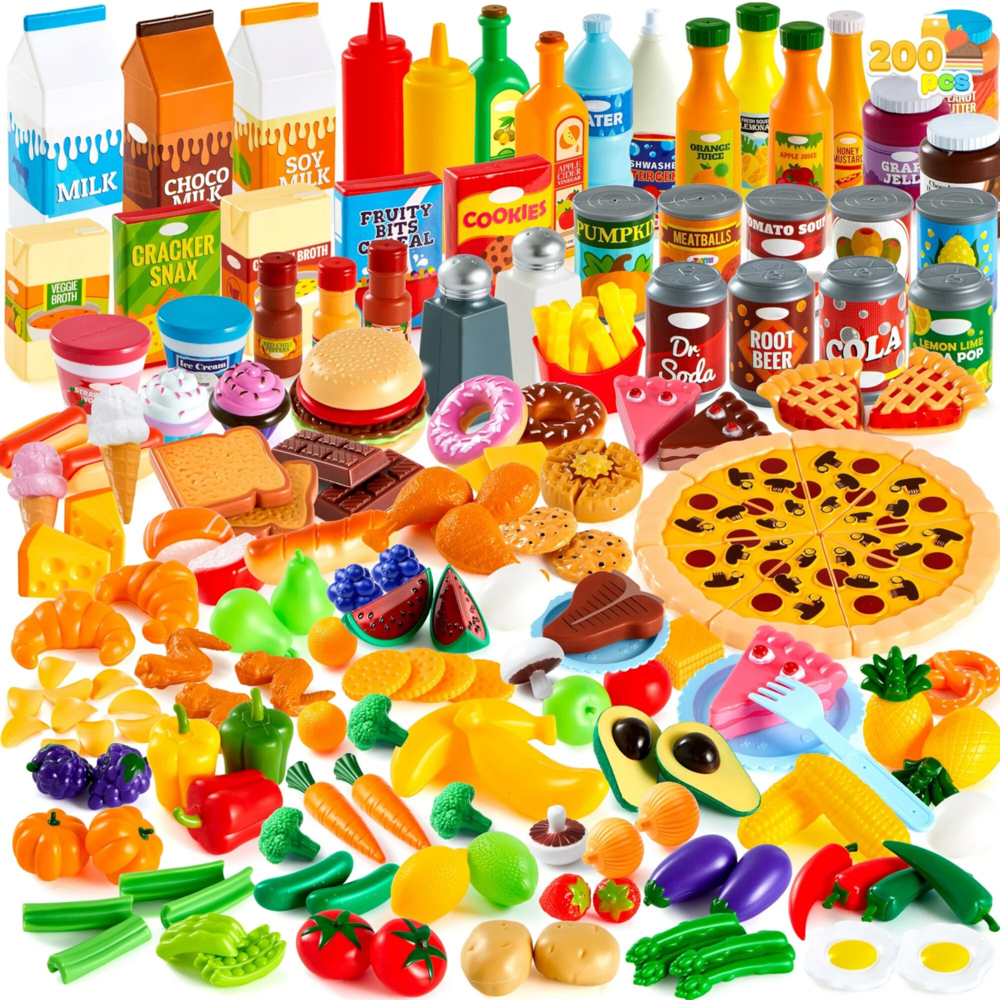 Syncfun 200 Pcs Play Food Set for Kids Kitchen, Pretend Play Food Set, Toy Food Play Kitchen Accessories with Realistic Colors SYNCFUN