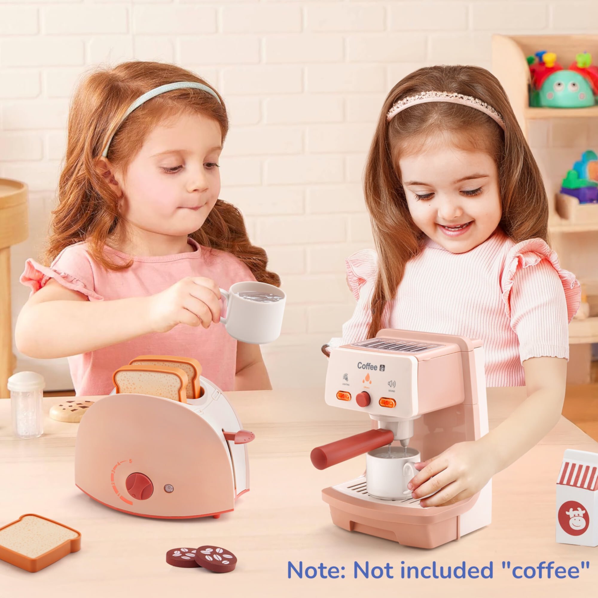 Wisairt Play Kitchen Set, 2Pcs Toy Kitchen Appliance w/Oven Coffee Maker for Toddler Kids, Khaki Wisairt