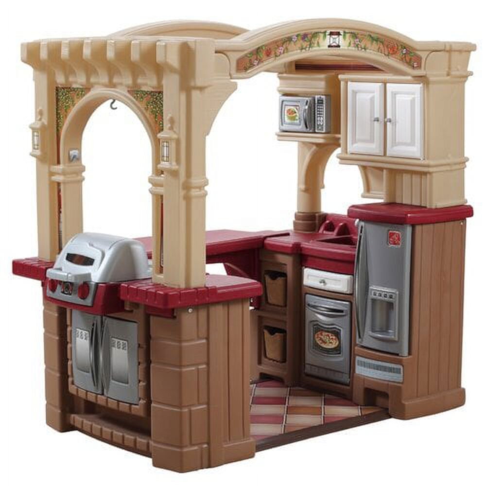 Step2 Grand Walk-in Kitchen Plastic Play Kitchen and Kid Grill, Brown Step2