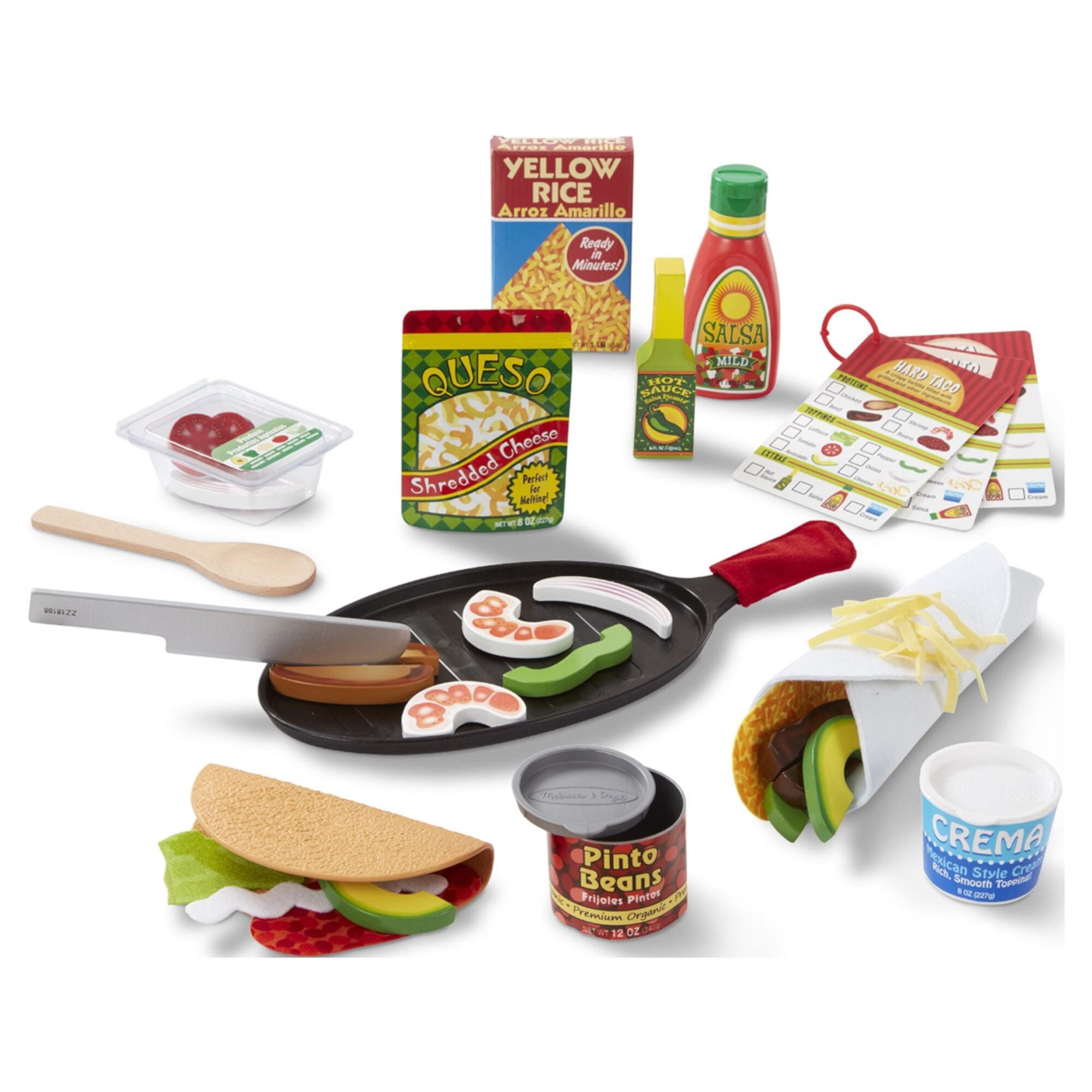 Melissa & Doug Fill & Fold Taco & Tortilla Set, 43 Pieces – Sliceable Wooden Mexican Play Food, Skillet, and More - FSC Certified Melissa & Doug