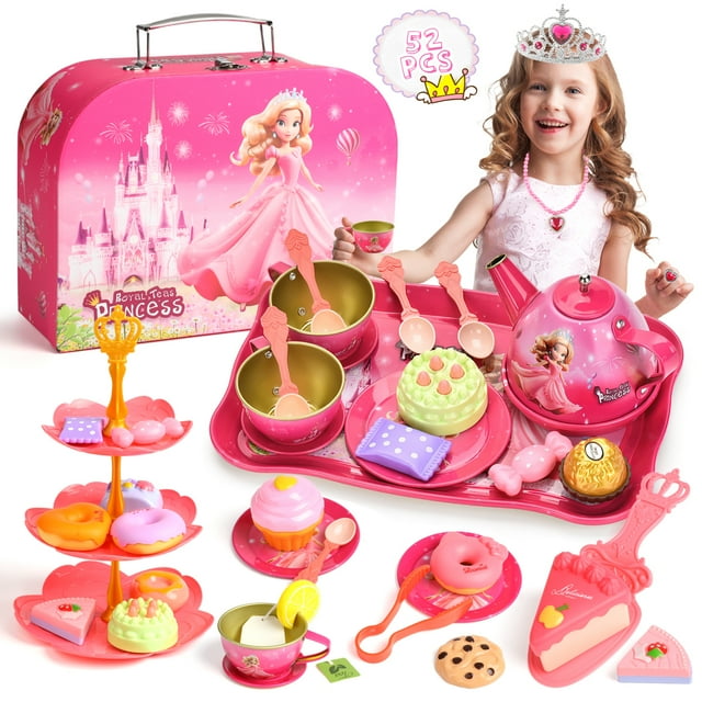 Huge Wave Princess Toys for Girls, 52PCS Tea Party Set, Gift for Girls Age 3 4 5 6+ Years, Pretend PlayToys with Carrying Case, Toddler Girls Christmas Birthday Gift Huge Wave