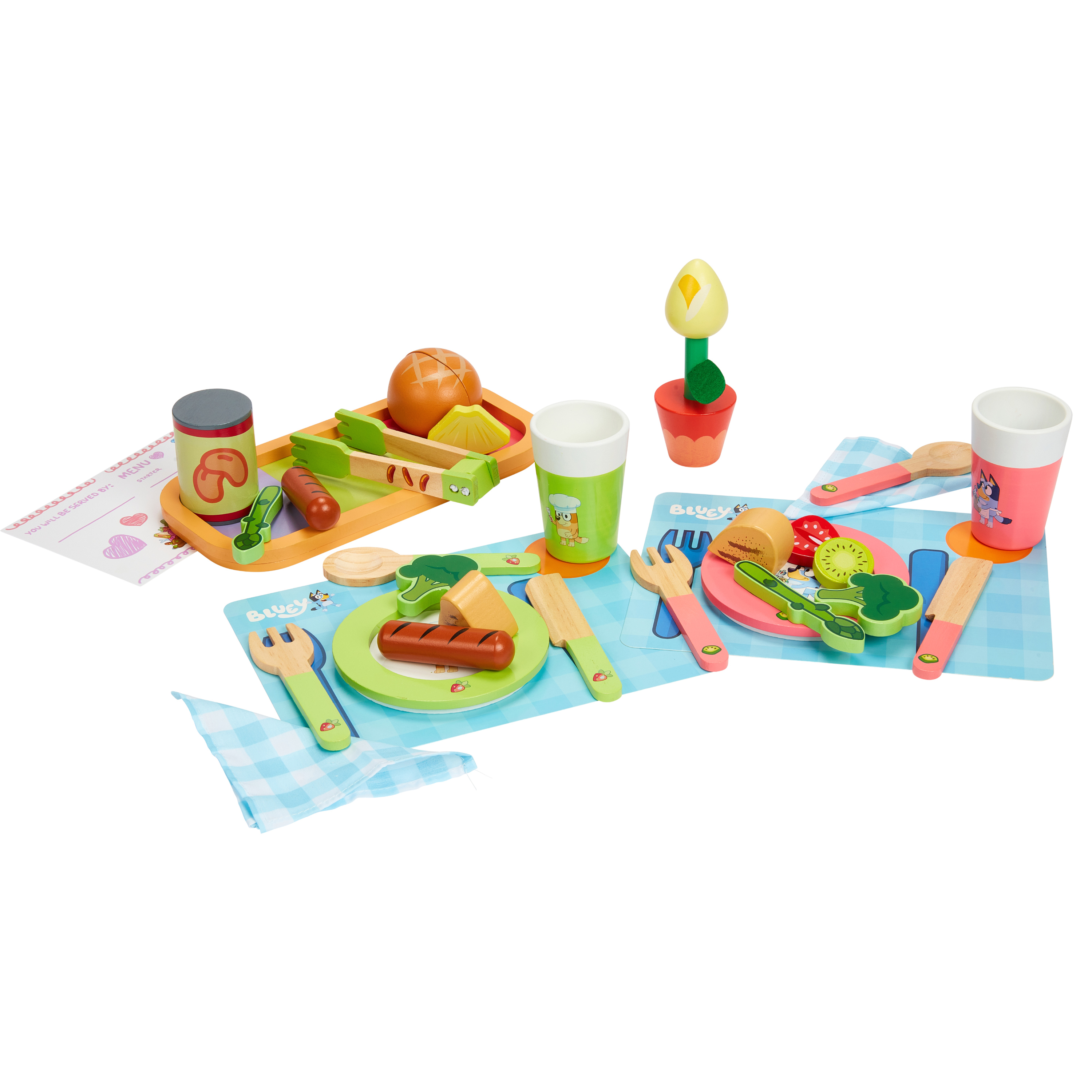 Bluey, Dine in with Bluey Set, 32-Piece Wooden Toy Set, Perfect for Role-Play, Ages 3+, Toddler Toys Bluey