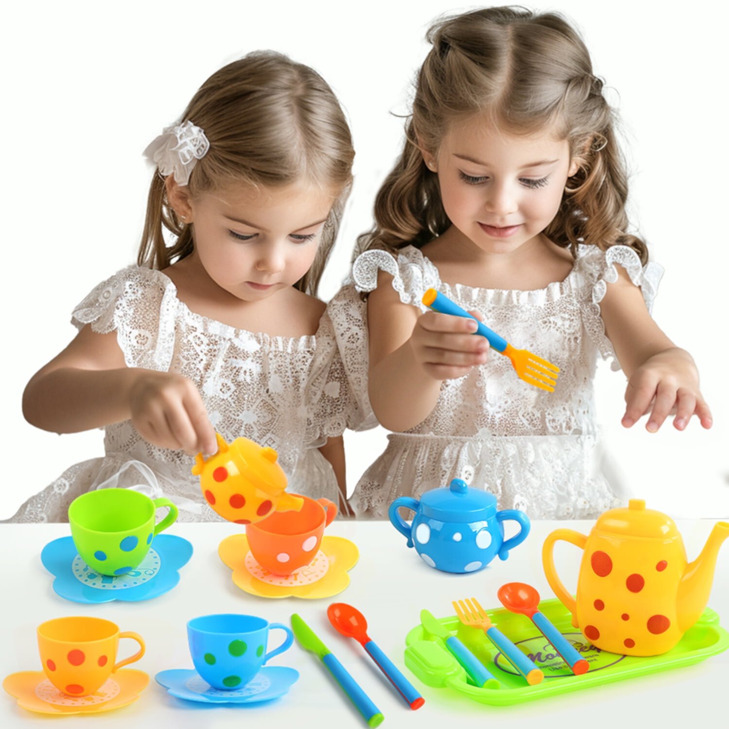 JoyStone Wooden Tea Party Set for Toddlers, Pretend Play Tea Sets for Kids with Storage Cupcake Stand, Wooden Toys Gifts for Girls & Boys(23PCS) JoyStone