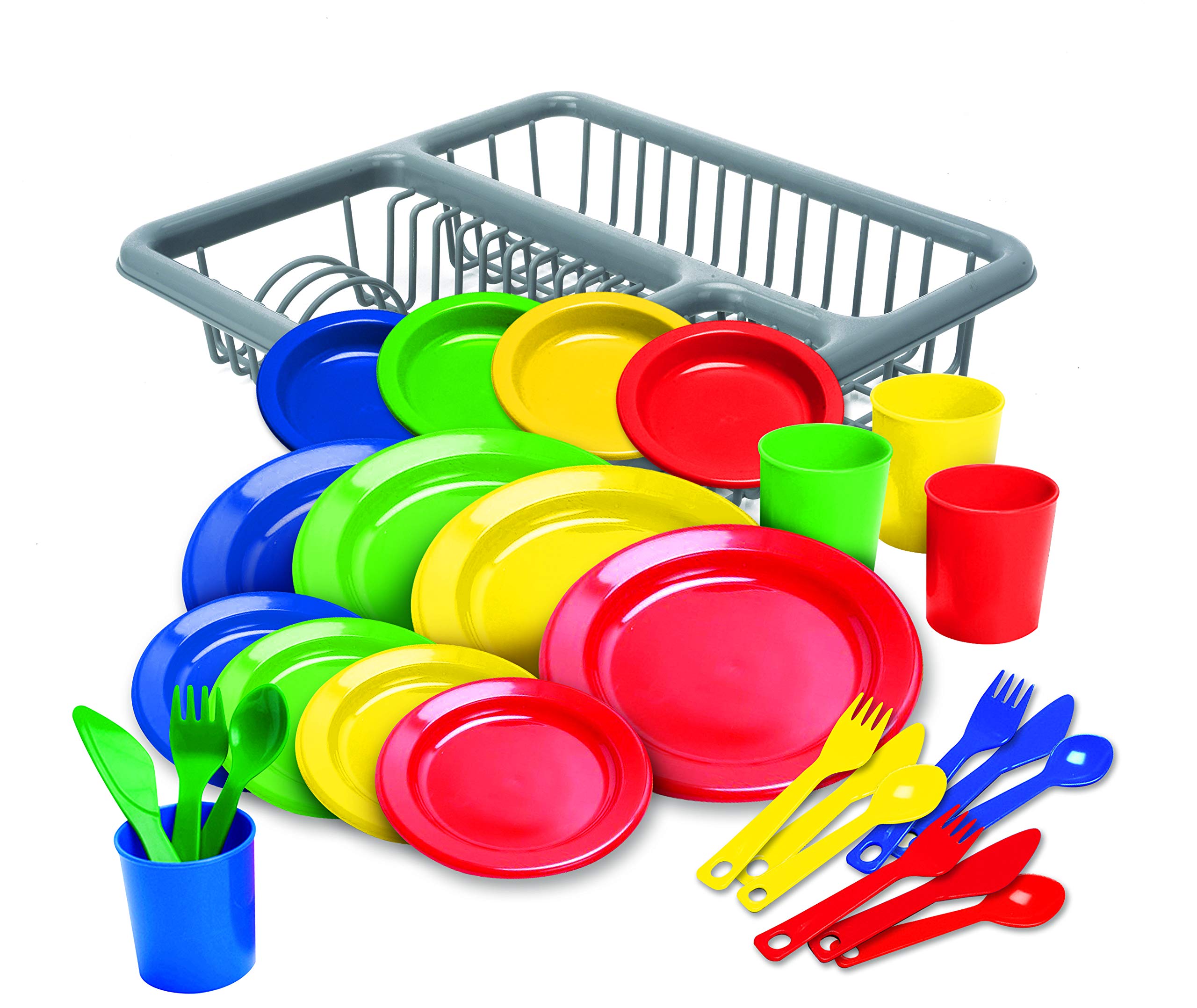 Kidzlane Durable Kids Play Dishes - Pretend Play Childrens Dish Set - 29 Piece with Drainer Kidzlane