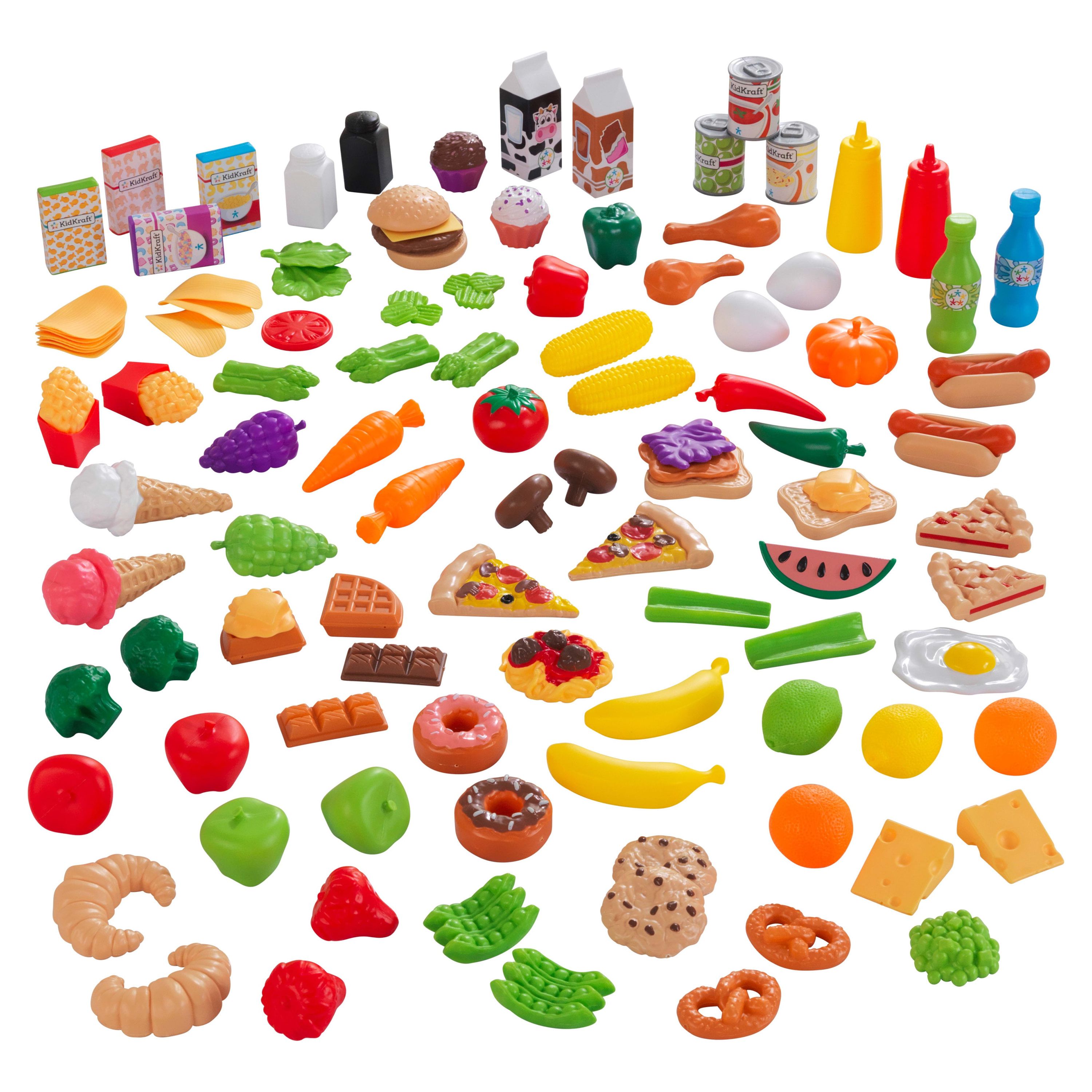 KidKraft 115-Piece Deluxe Tasty Treats Play Food Set, Plastic Grocery and Pantry Items KidKraft