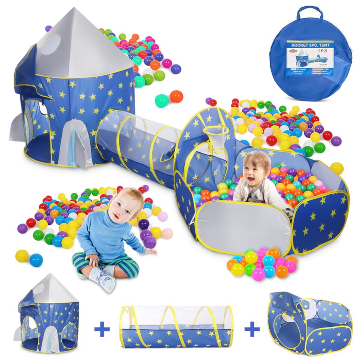 Kid Odyssey Kids Play Tent, 3 in 1 Kids Play Tent for Toddler Girls with Play Tunnel & Baby Ball Pit & Castle Tent and Storage Bag, Indoor Outdoor Toy Tent for Toddlers Kids Toy Gifts (Without Ball) Kid Odyssey