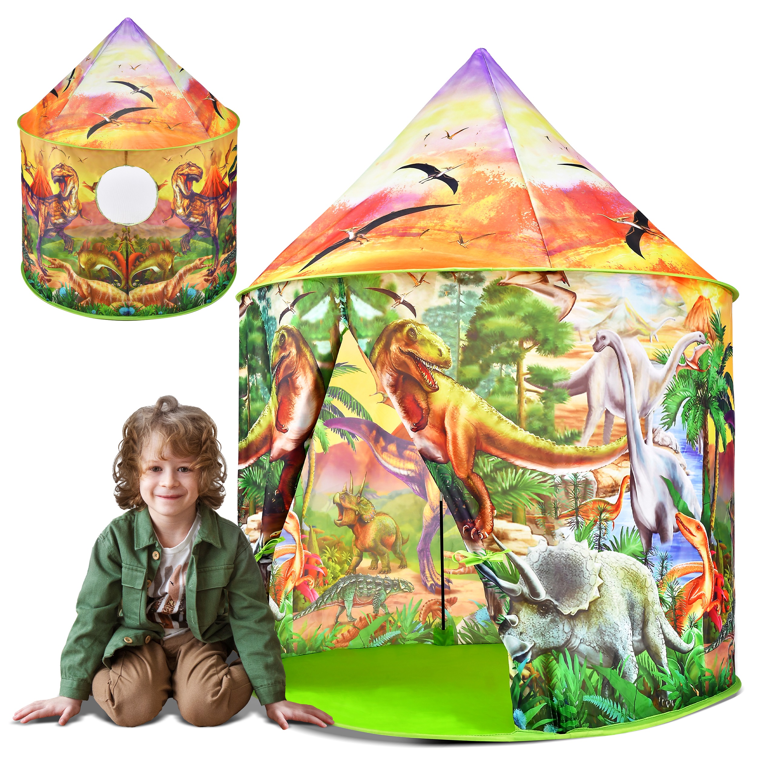 YCFUN Kids Play Tent for Boys Girls and Toddlers, Dinosaur Discovery Pop Up Tent, Dinosaur Toys for Kids YCFUN