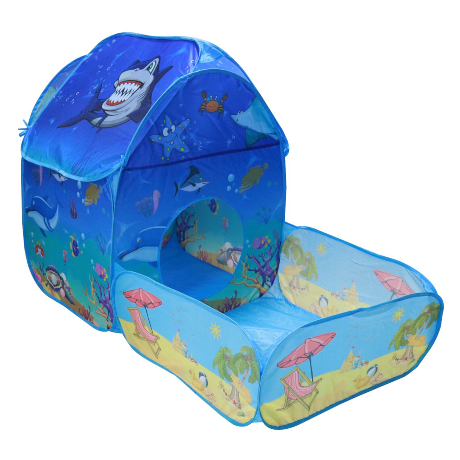 Vokodo Kids Pop Up Tent With Play Pen Area Beach Marine Animal Theme Folding Indoor Outdoor Playhouse Tunnel Pretend Imagination Creative Learning Toy Gift For Preschool Children Boys Girls Toddlers Vokodo