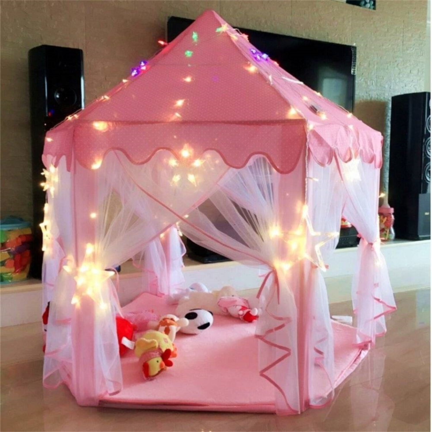 CIPACHO Tents for Kids, Princess Castle Play House, Portable Children Play Tent for Girls, Pink (Include LED Star 4 Color Lights) CIPACHO