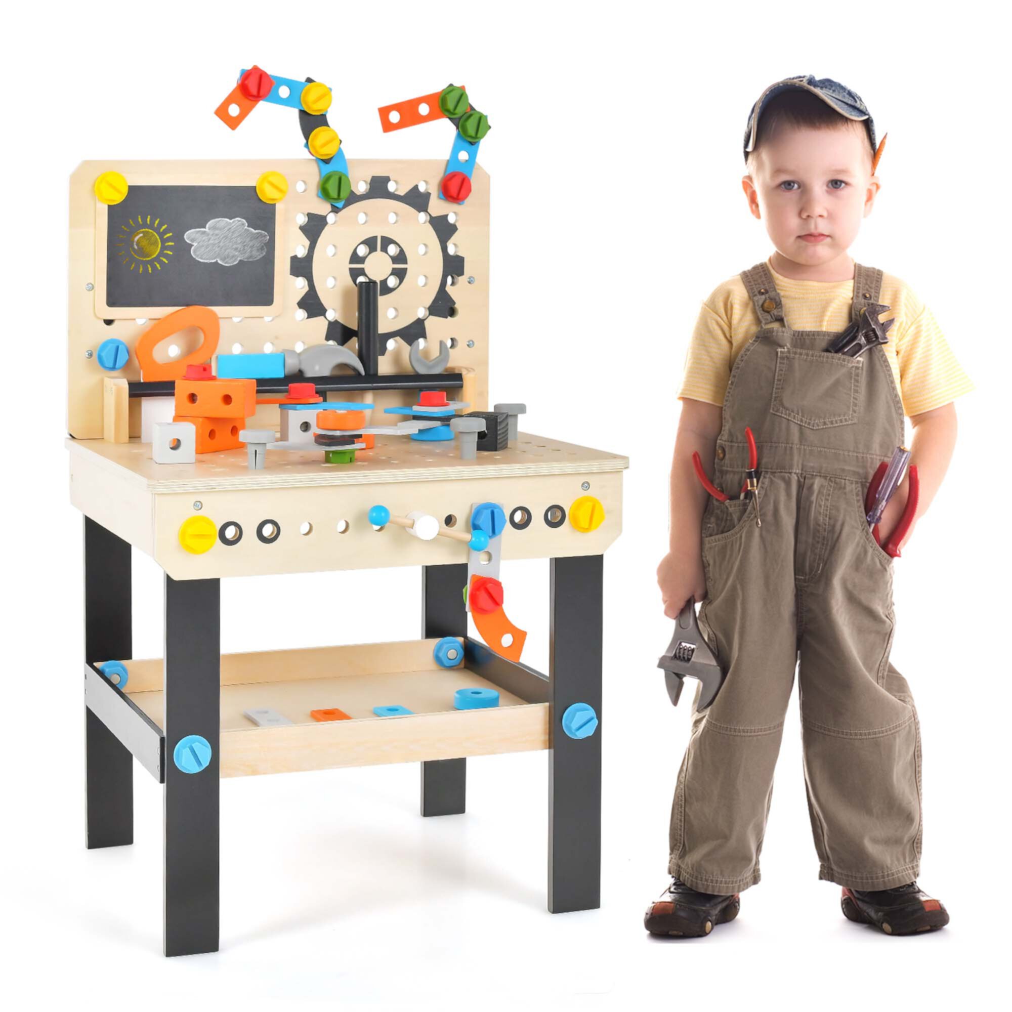 Costway Kids Tool Bench, Pretend Play Workbench with Tools Set & Realistic Accessories Costway