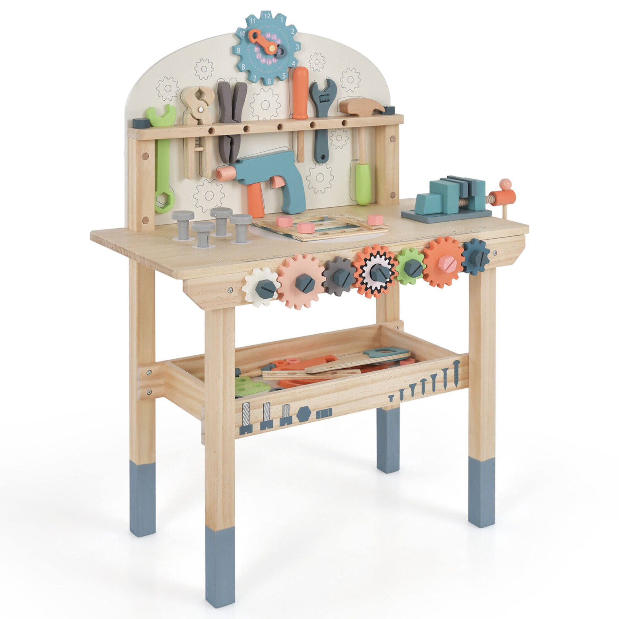 Gymax Kids Play Tool Workbench Wooden Tool Bench w/ Rich Accessories for Boys & Girls GYMAX