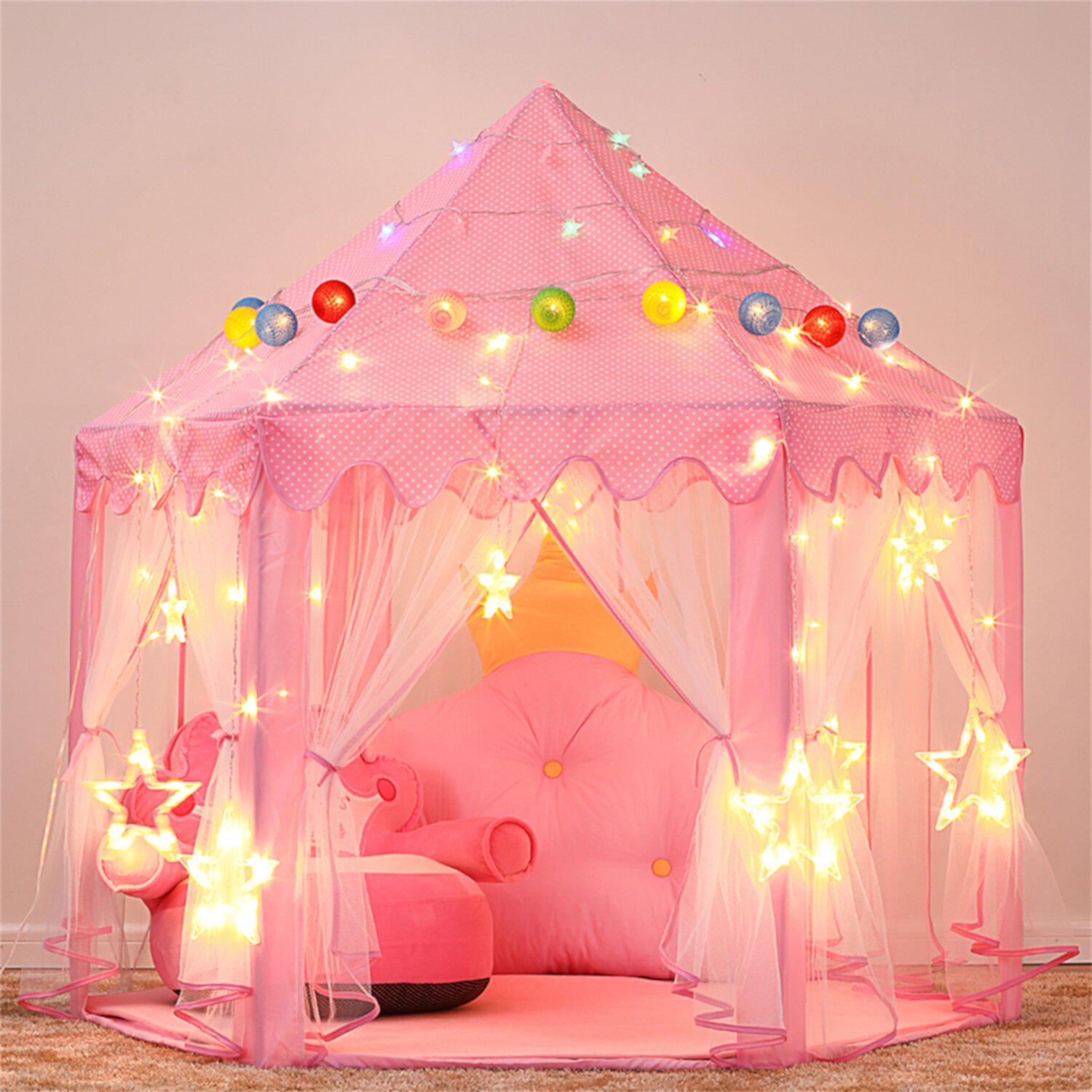 Kadyn Pink Play Tent for Kids, Kids Play Tent with Warm Color LED Lights and Carry Bag, Toddler Tent Kadyn