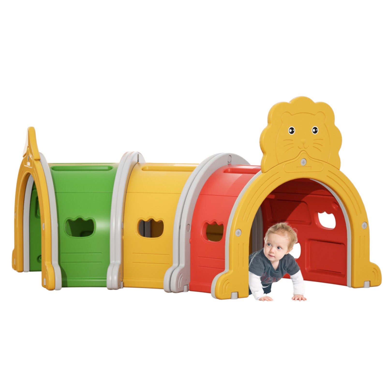 XJD Climbing Tunnel for Kids Climb and Crawl Toy Indoor & Outdoor Toddler Play Structure for 3-6 Years Old, 4 Sections, for Daycare, Preschool, Crocodiles Shaped XJD