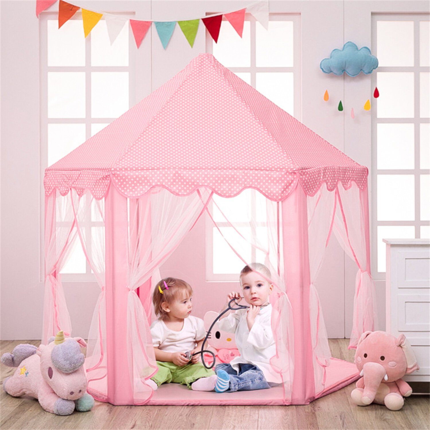 Kadyn Pink Play Tent for Kids, Kids Play Tent with Color LED Lights and Carry Bag, Toddler Tent Kadyn