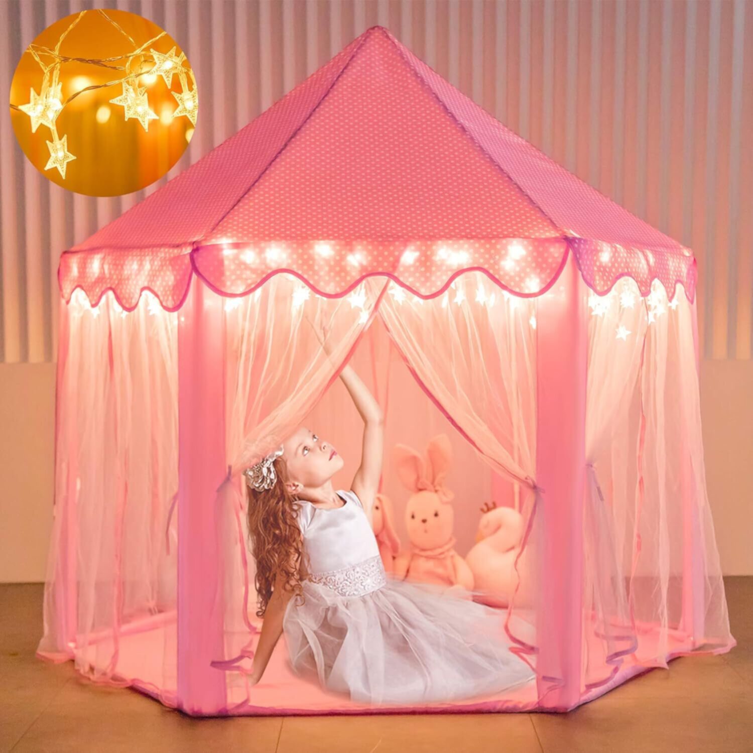 Ant Class Princess Castle Play Tents, Princess Tent with Light, Indoor Outdoor Large Polyester Playhouse for Girls Ant Class