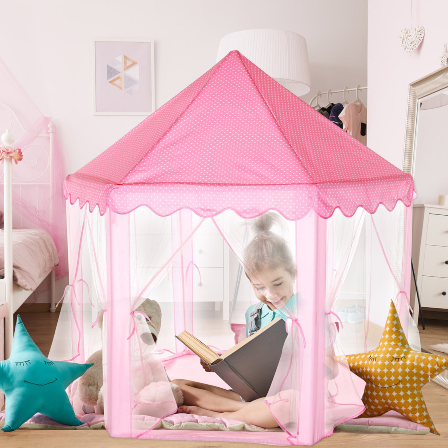 Princess Castle Tent, iMounTEK Kids Fairy Play House Tent with Carry Case Gifts for Child, 55"X53" Imountek