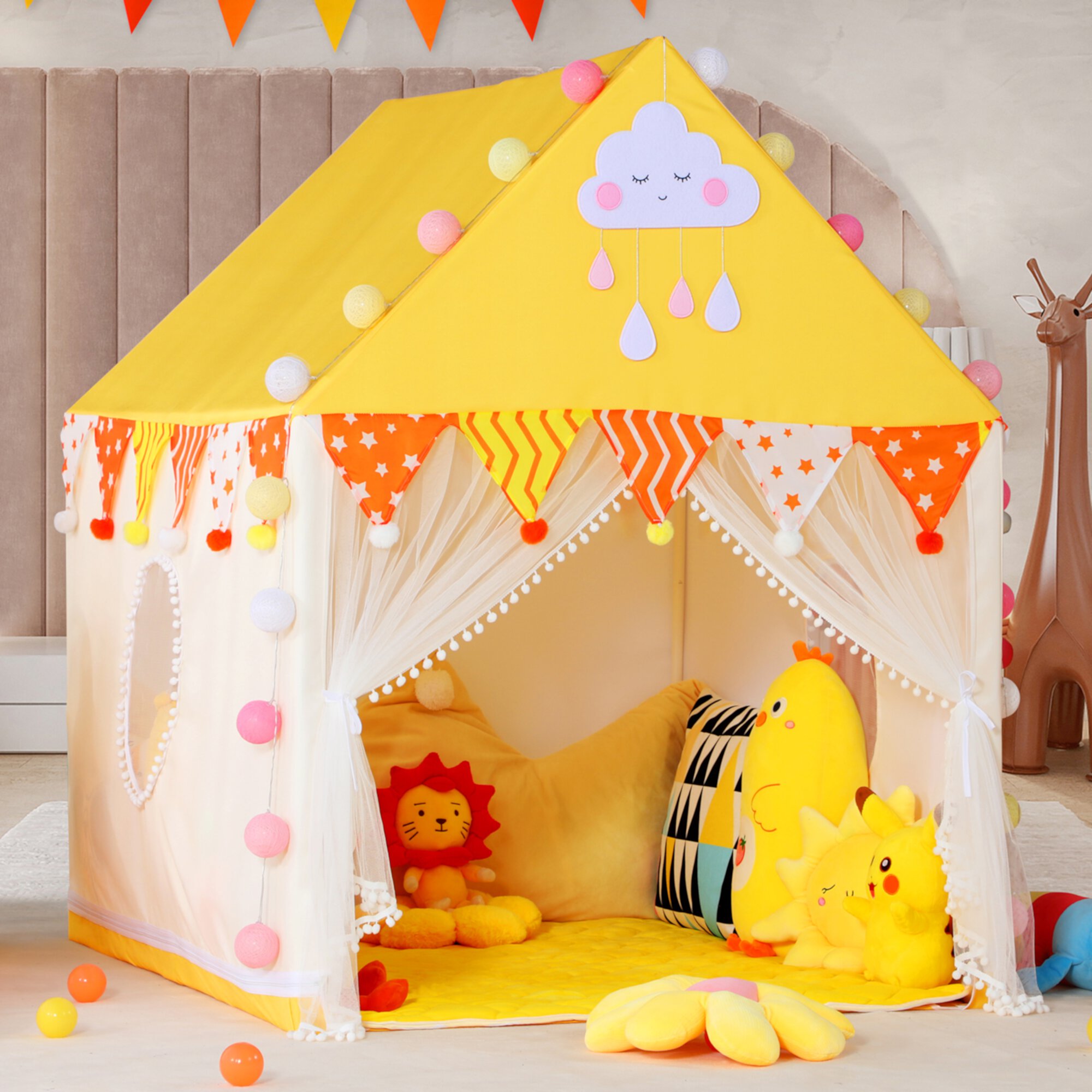 Wilwolfer Princess Play Tent for Kids 3-8 Years Girls Toys Yellow Canvas Indoor Playhouse for Toddlers Wilwolfer