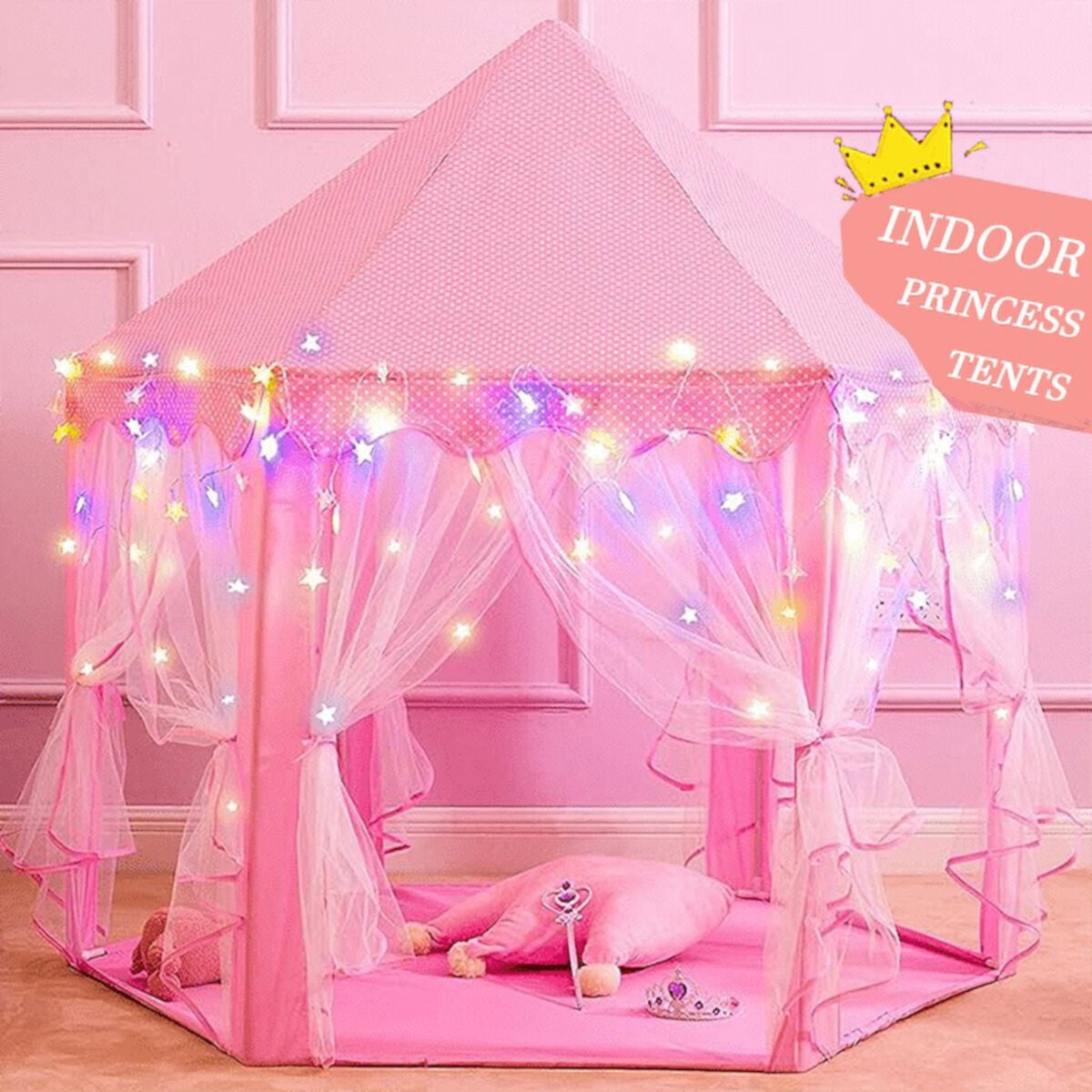 Willwolf Barbie Dream House Indoor Princess Castle Teepee Play Tent For Kids Girls Birthday Christmas Gift With Colored Lights Wilwolfer