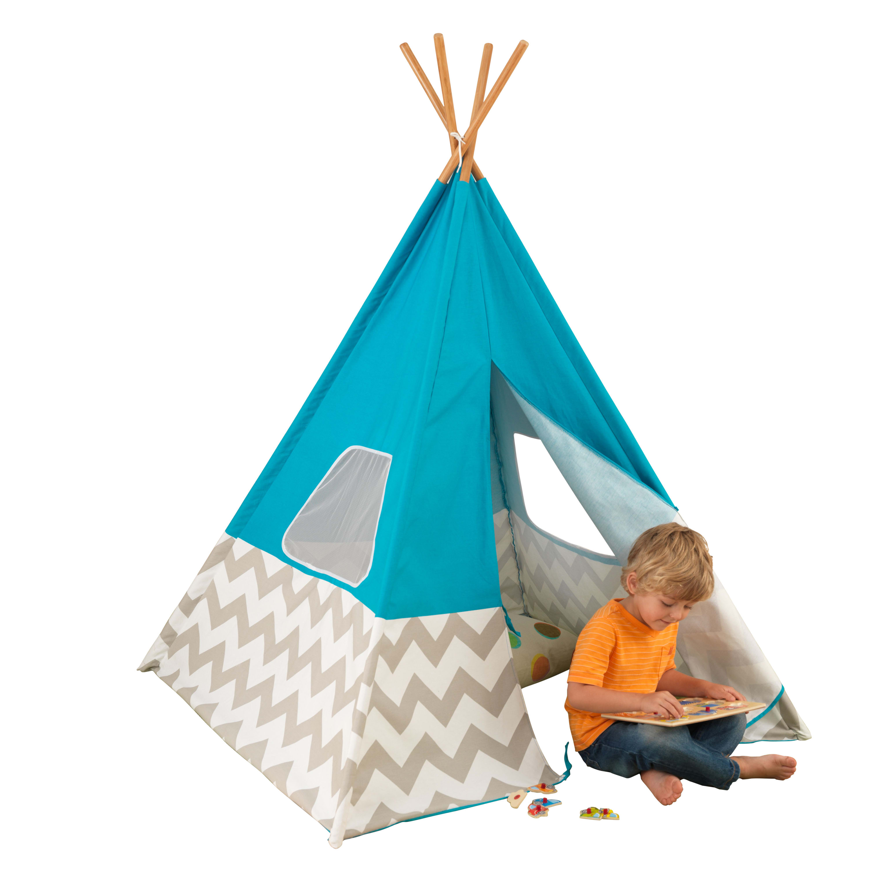 KidKraft Deluxe Bamboo and Canvas Play Teepee Furniture, Turquoise KidKraft