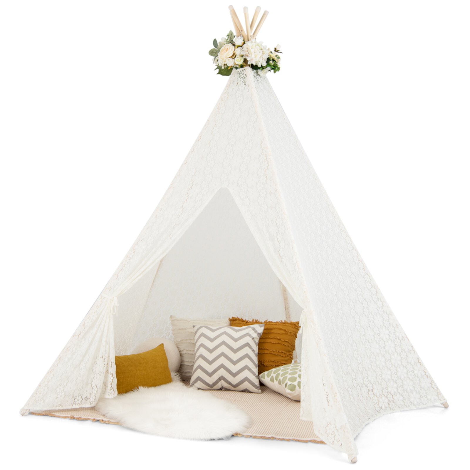 Infans 85" Height 5 Sides Huge Lace Teepee Tent for Kids Adult Wedding w/ Light Strings INFANS