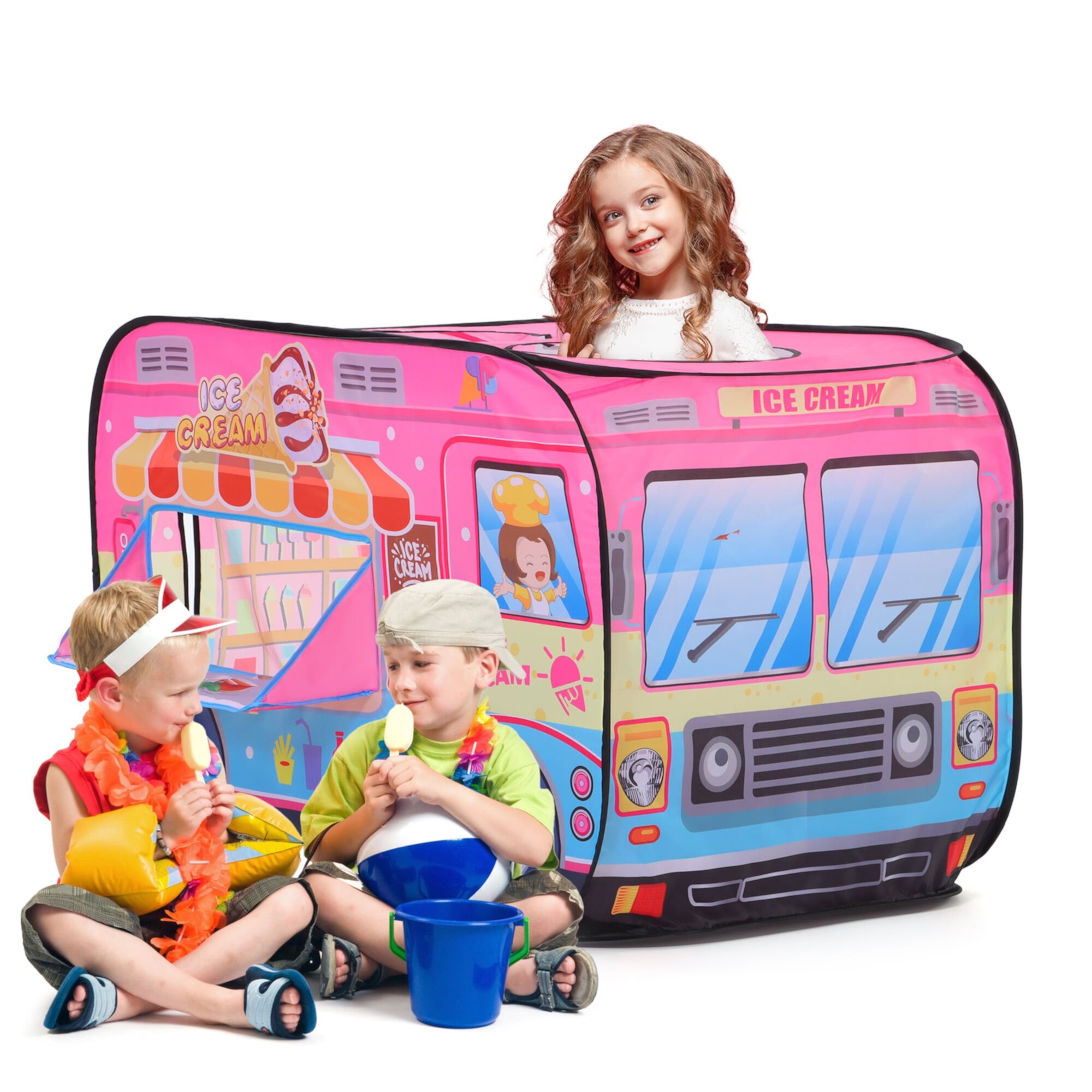 Yexmas Ice Cream Car Pop Up Tent with Carrying Case, Playhouse Indoor and Outdoor Kids Play Tent for Boys and Girls Children 3+ Years Gift Yexmas