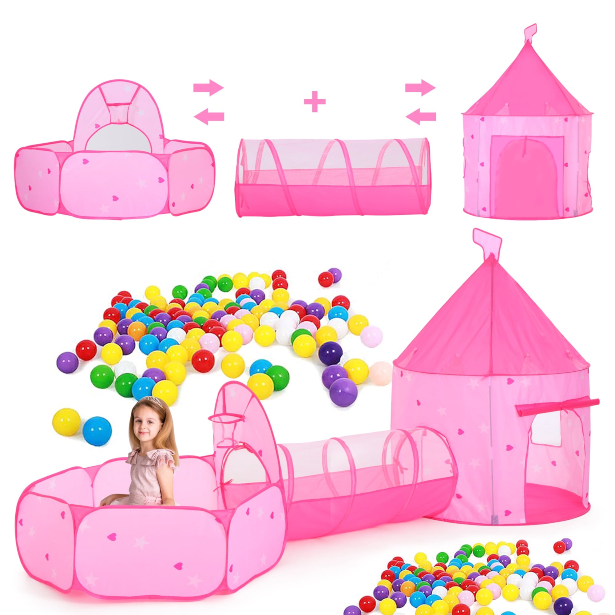 Yexmas Kids Ball Pit with Play Tent and Play Tunnel, Kids Pop Up Tent for Indoor Outdoor, Toys for Boys Girls Babies Toddlers Playhouse Yexmas