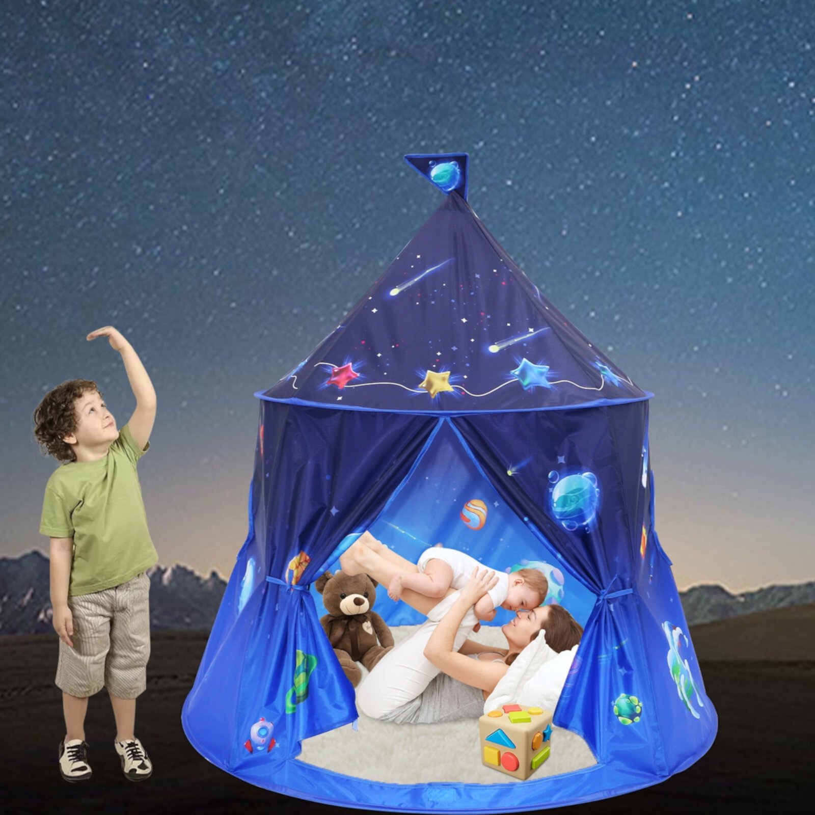 Yexmas Rocket Ship Kids Play Tent, Unique Space and Planet Playhouse Foldable Pop Up Tent Toy for Boys Girls Indoor & Outdoor Children Birthday Gifts Yexmas