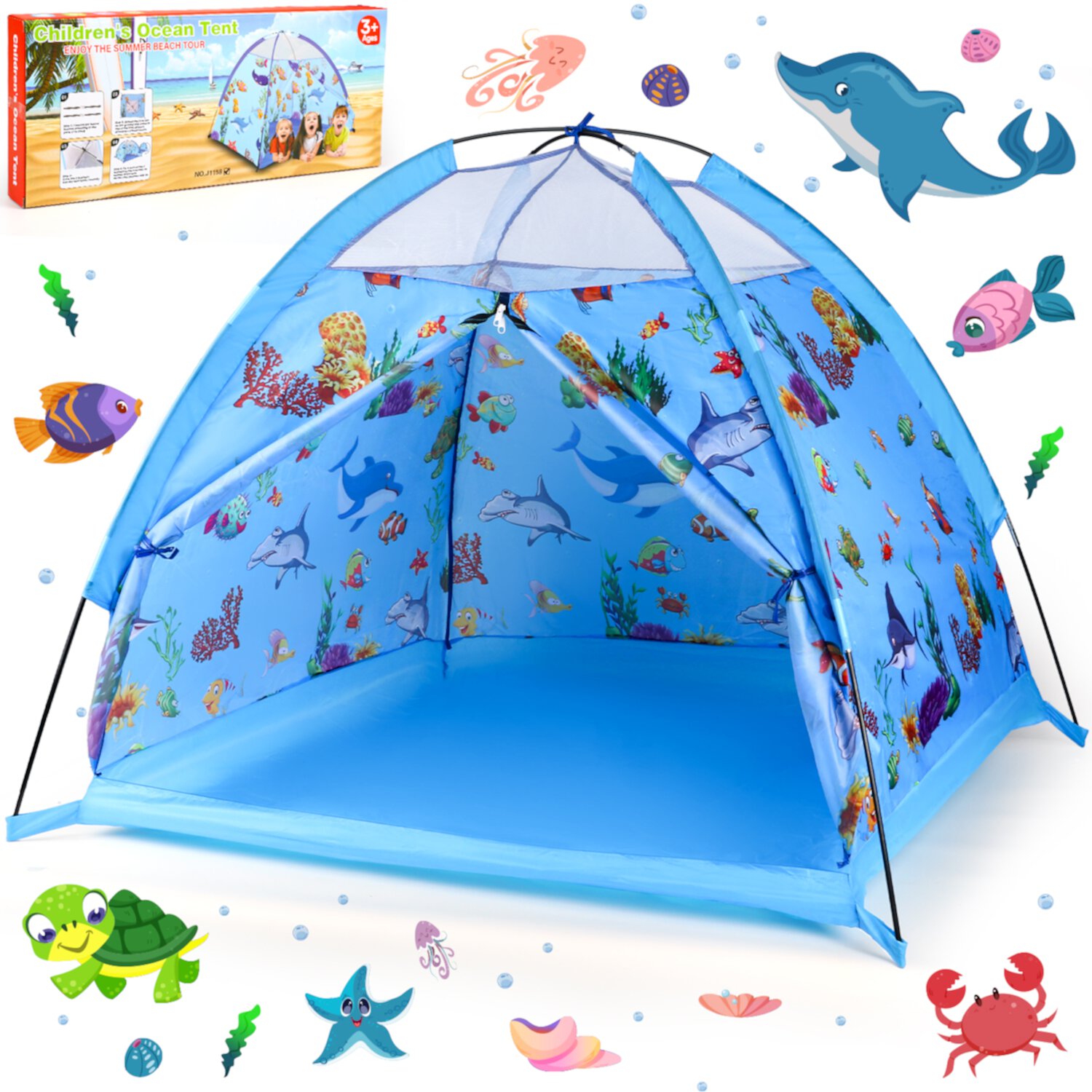 UUSUOO Marine World Kids Play Tent,Kids Play Tent Foldable Pop Up Kids Tent,Indoor Outdoor Party Undersea World Kids Tent Toy for Boys Girls-47*47 *39,Christmas Gifts for Kids(Blue) UUSUOO