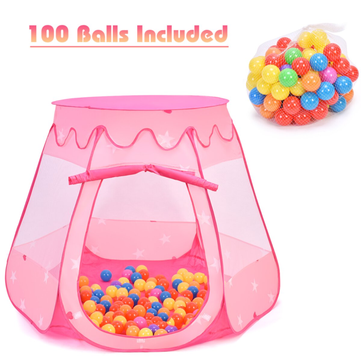 Costway Kid Outdoor Indoor Princess Play Tent Playhouse Ball Tent Toddler Toys w/ 100 Balls Costway