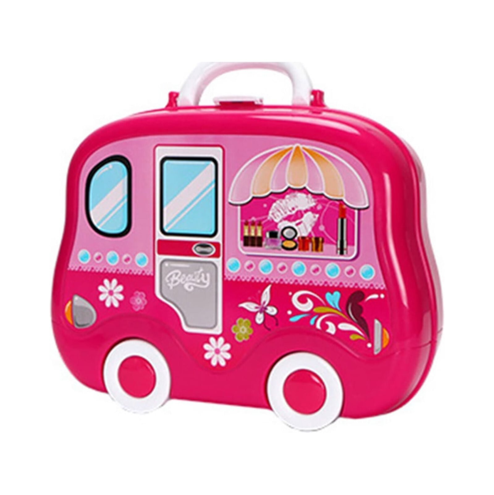 2 in 1 Pretend Play Kids Vanity Table and Chair Beauty Mirror and Accessories Play Set with Trolley Fashion & Makeup Accessories for Girls Travel Suitcase Fashion Beauty Set for Children Little Girls GJPRXCx