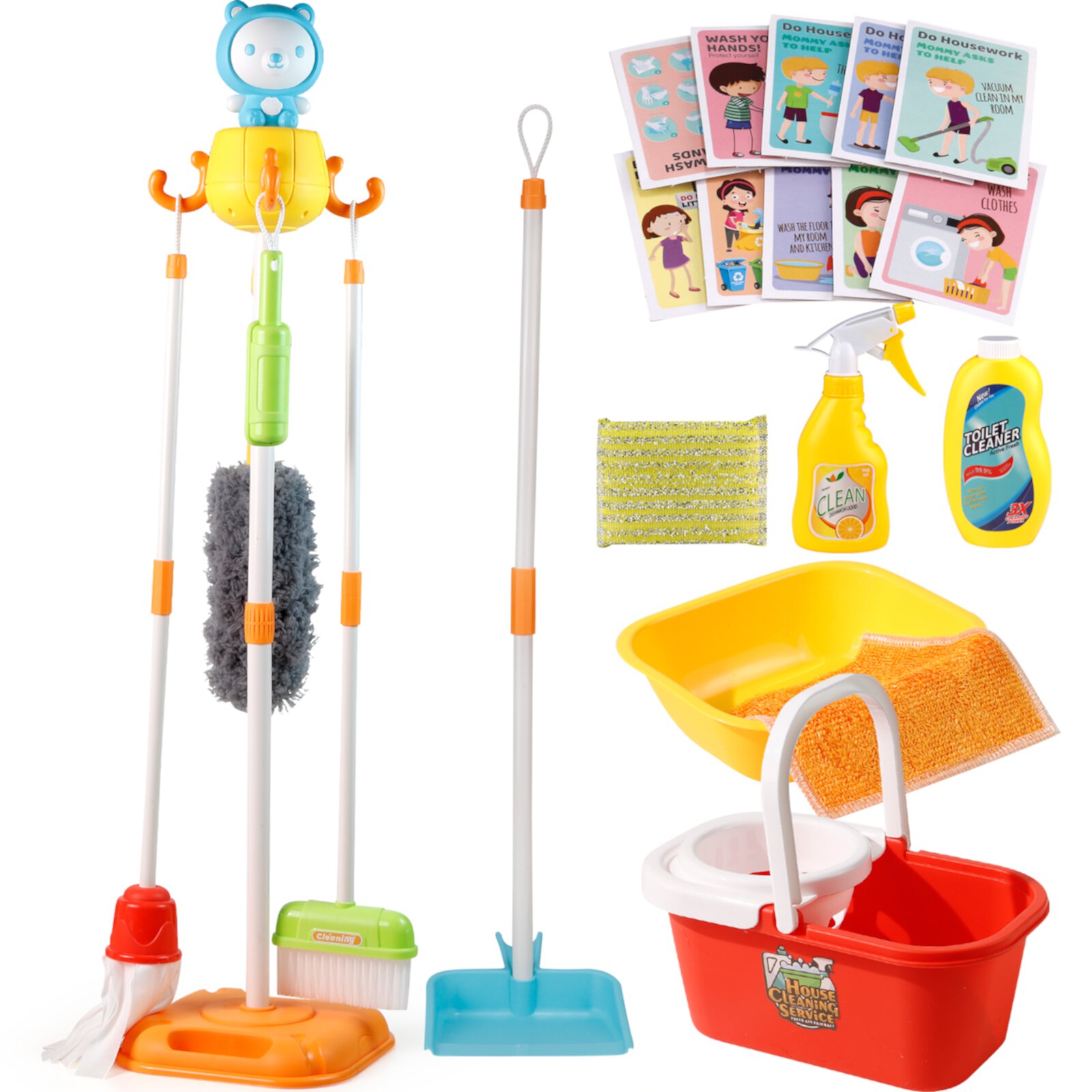 NETNEW Kids Cleaning Set Pretend Play Toys for girls 3-6 years 22 Piece for Toddlers Broom Set Household Cleaning Tools Housekeeping Toys Girl & Boys Kitchen Toys NETNEW