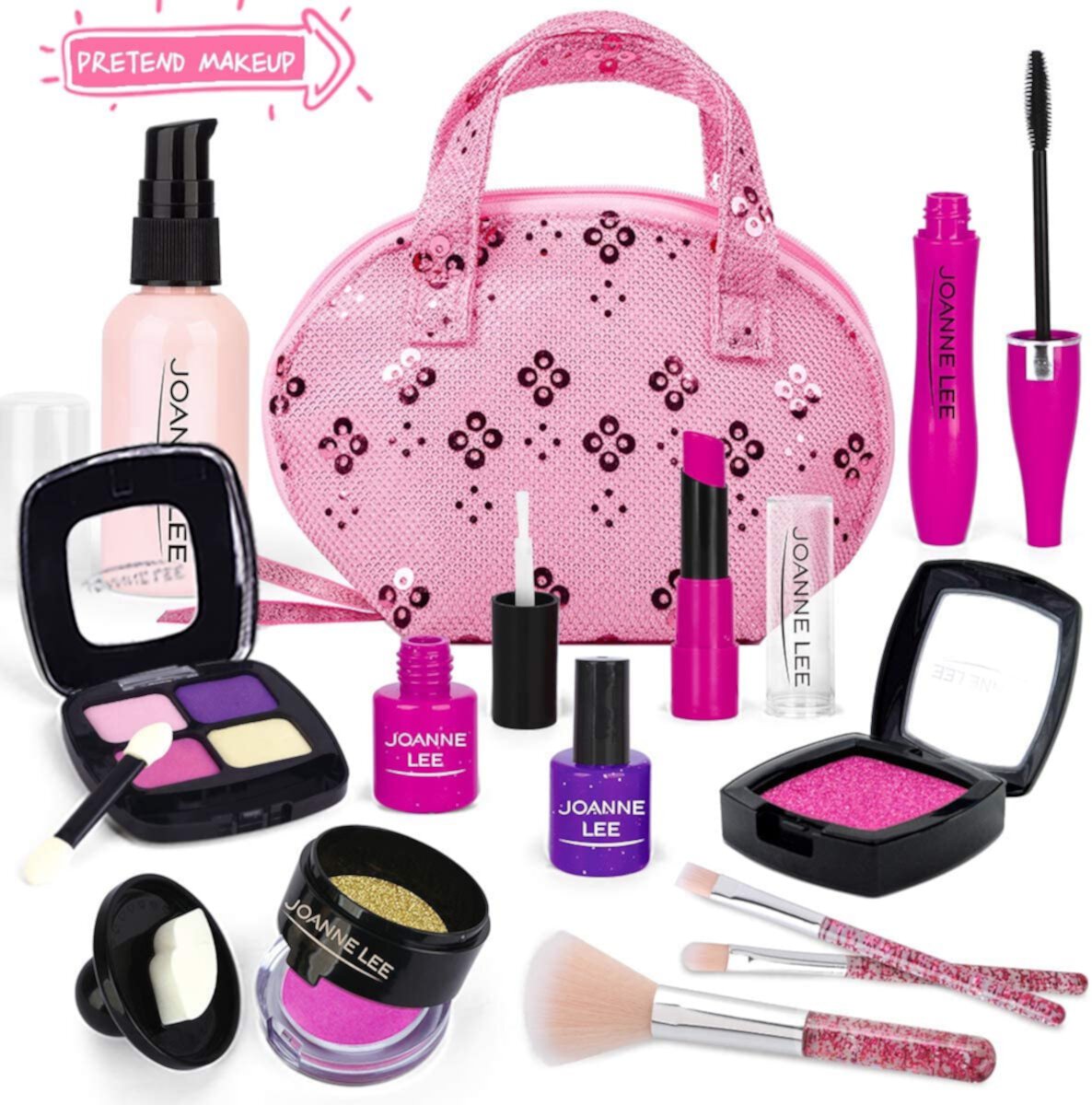 Perfect Play Kit for Girls, Girls Toys - Makeup Kit for Toddlers Kids Vanity Set with Glitter Cosmetic Bag, Pretend Makeup Case for Girls Pink Kids Toys for 3 4 5 6 7 8 Year Old Girls Not Real Makeup TiokMc