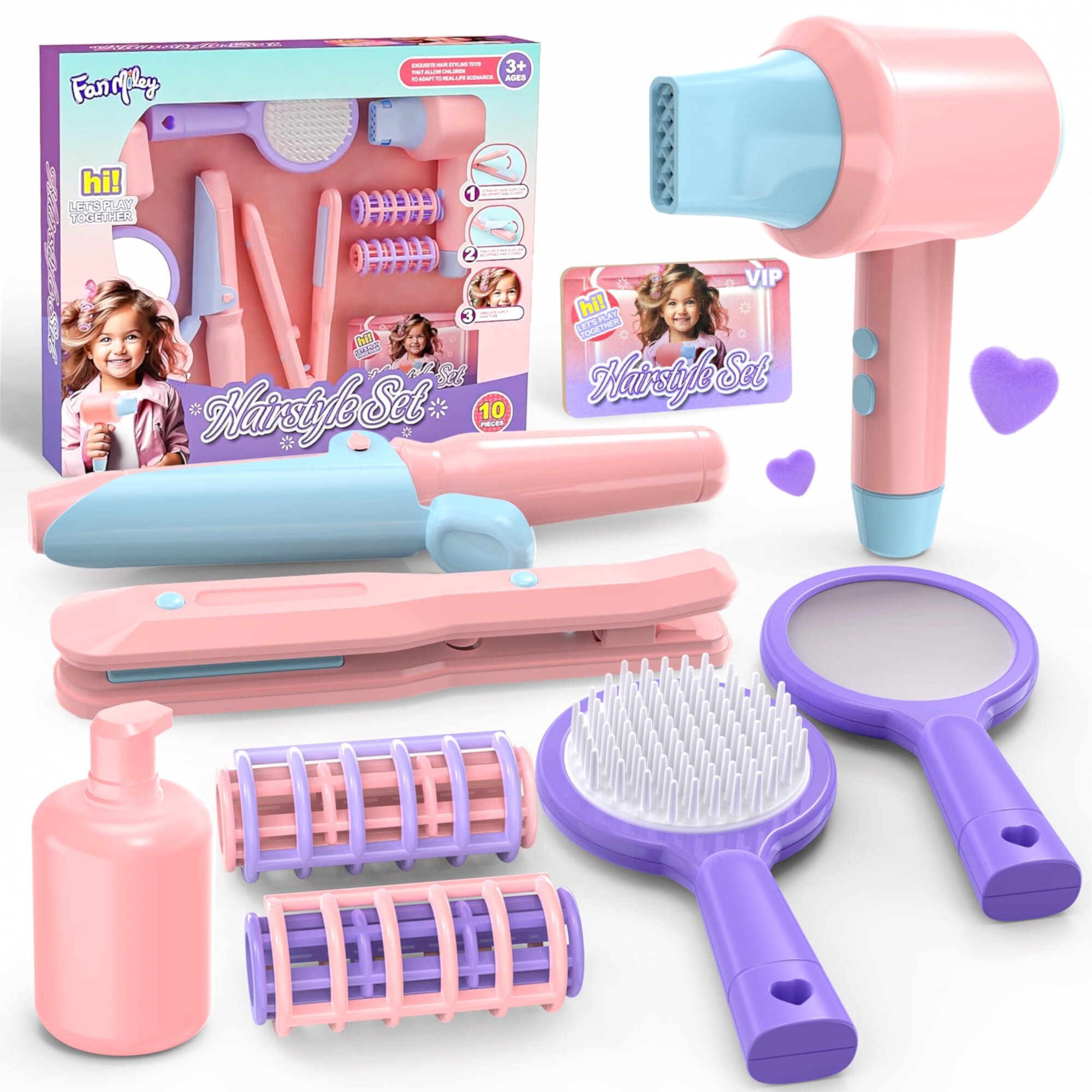 Kids Hair Salon Toys, Toy Choi's Beauty Salon Playset with Hair Dryer, Comb, Mirror and Stylist Accessories, Christmas & Birthday Gift for Girls Toy Choi's