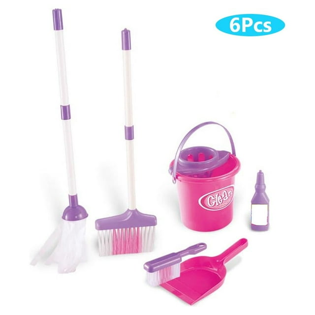 Visland 6Pcs Deluxe Pretend Play Little Helper Toy Cleaning Play Set w/ Broom, Mop, Dust Pan, Brush, Bucket Visland