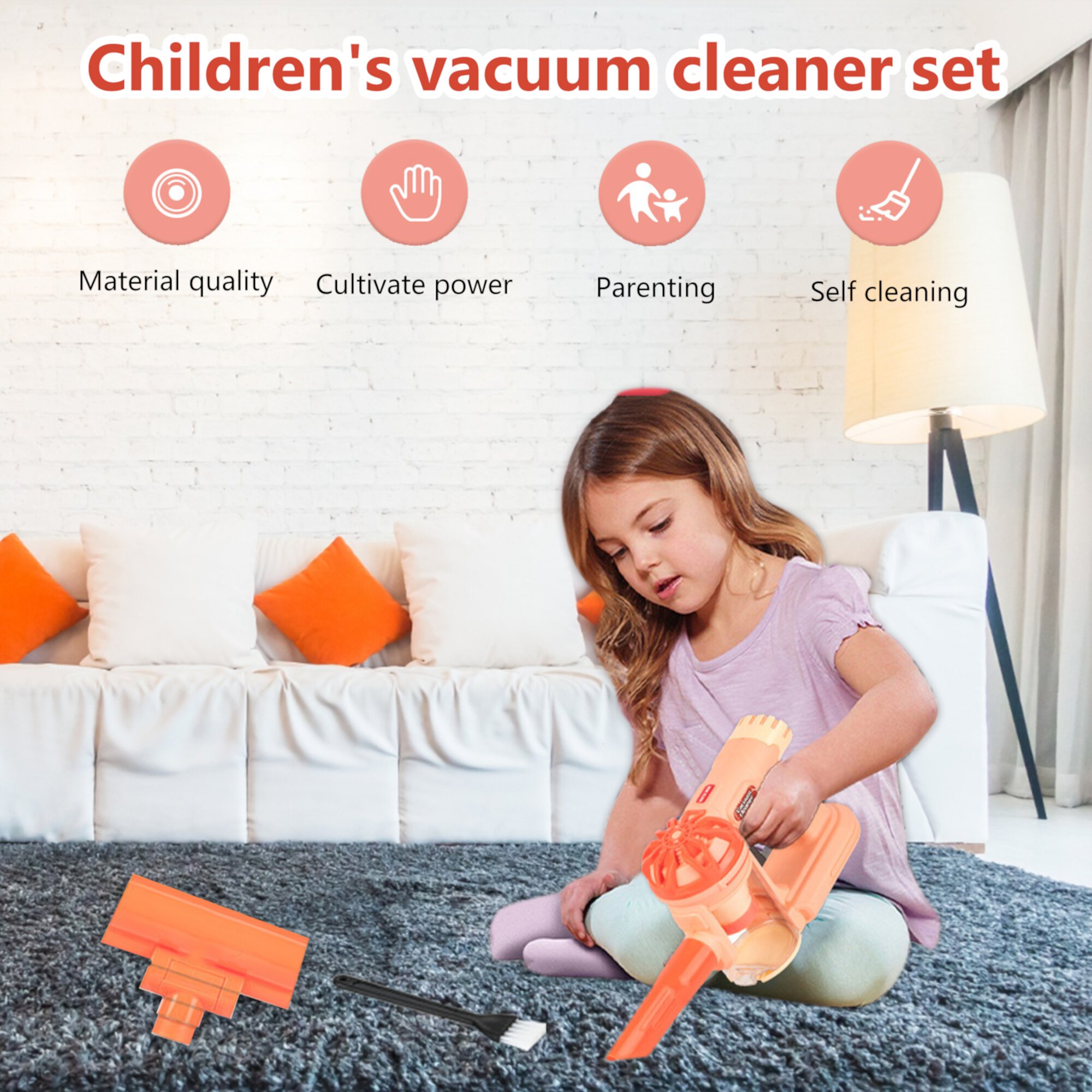 Toy Vacuum Cleaner,Toddler Vacuum Cleaner,4 in 1 Kids Cleaning Set,Kids Working Toy Vacuum Cleaner with Real Suction,Pink,Gift for Girls Age 4-8 Yuanjian