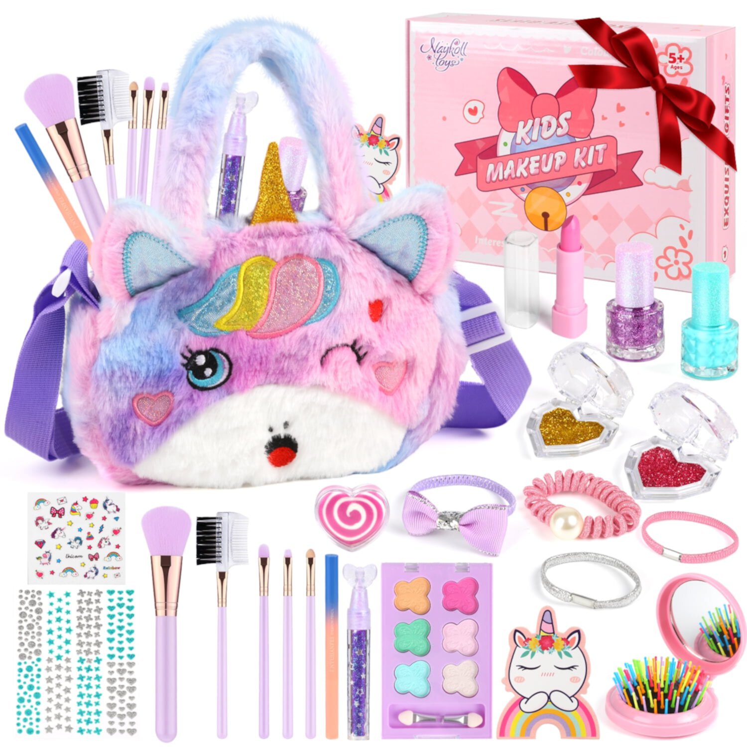 Flooyes Washable Unicorn Makeup Girls Toys - Girls Makeup Kit for Kids Make up Set Real Makeup for Kid Little Girls Toddlers Children Princess Birthday Christmas Gifts Toys for 3-10 Years Old Flooyes